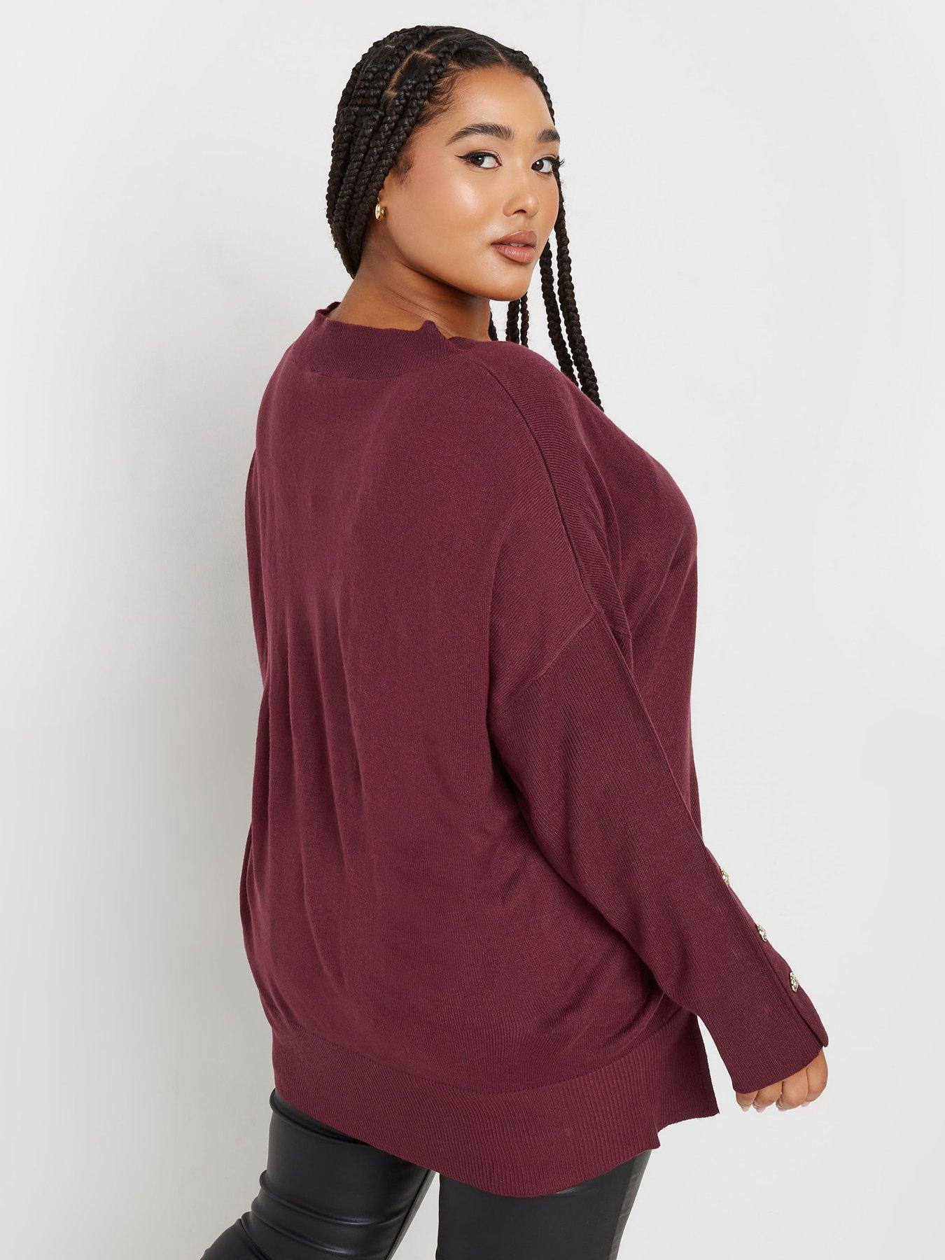 yours-curve-button-sleeve-ribbed-jumper-redstillFront