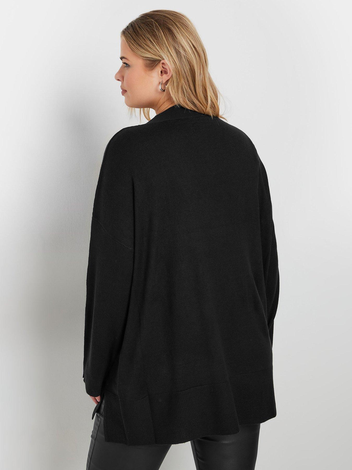 yours-curve-button-sleeve-ribbed-jumper-blackstillFront