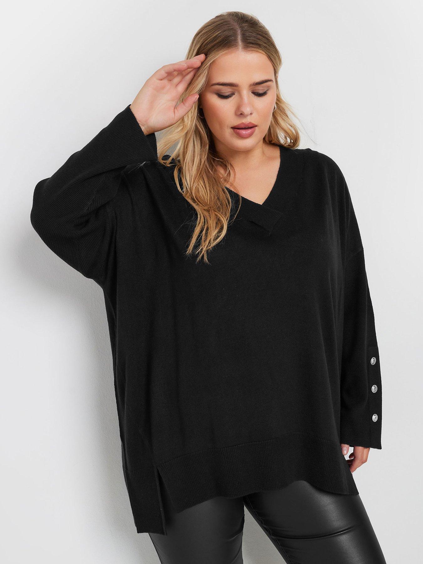 yours-curve-button-sleeve-ribbed-jumper-blackoutfit