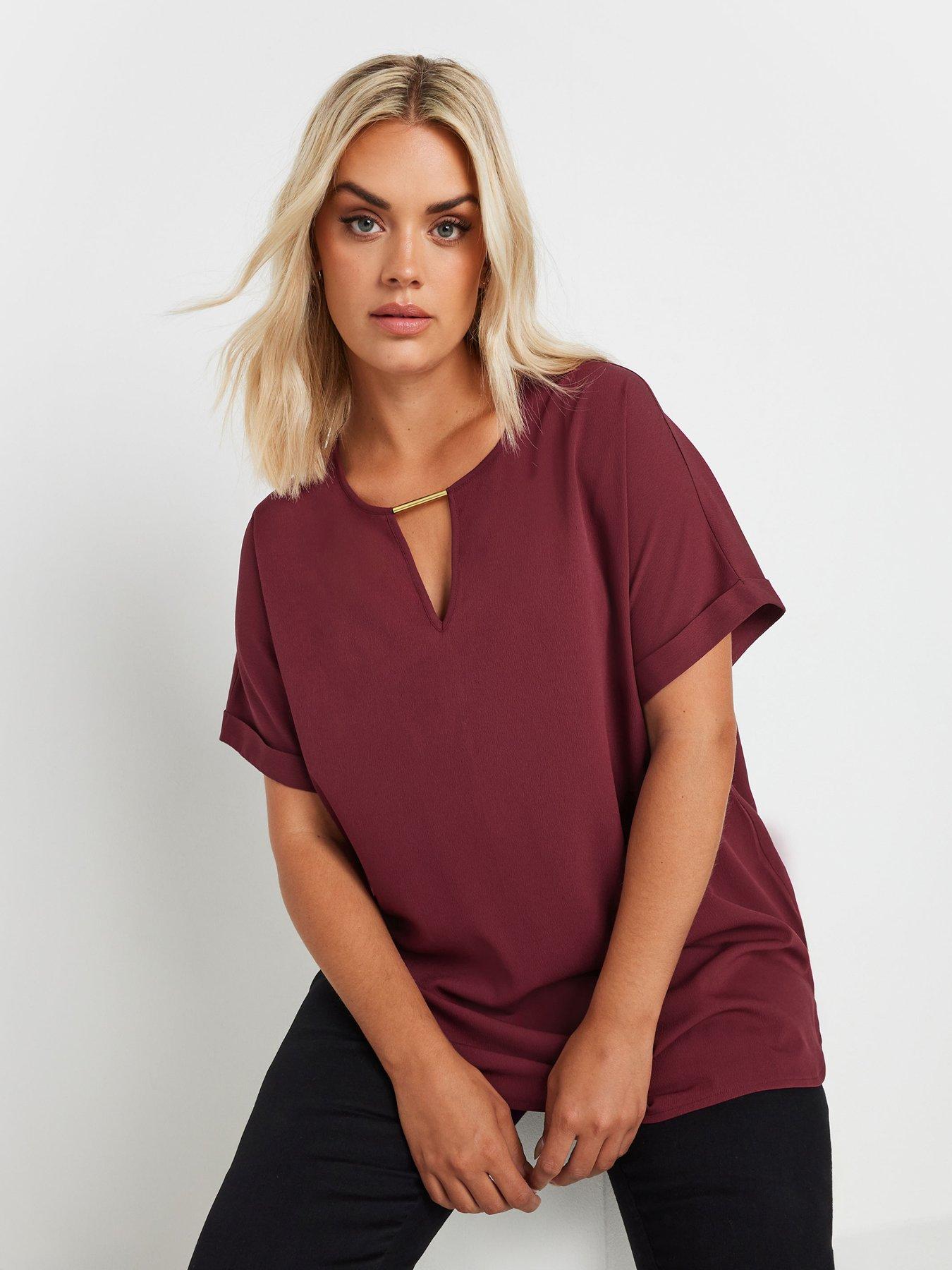 yours-curve-short-sleeve-trim-neck-top-redfront