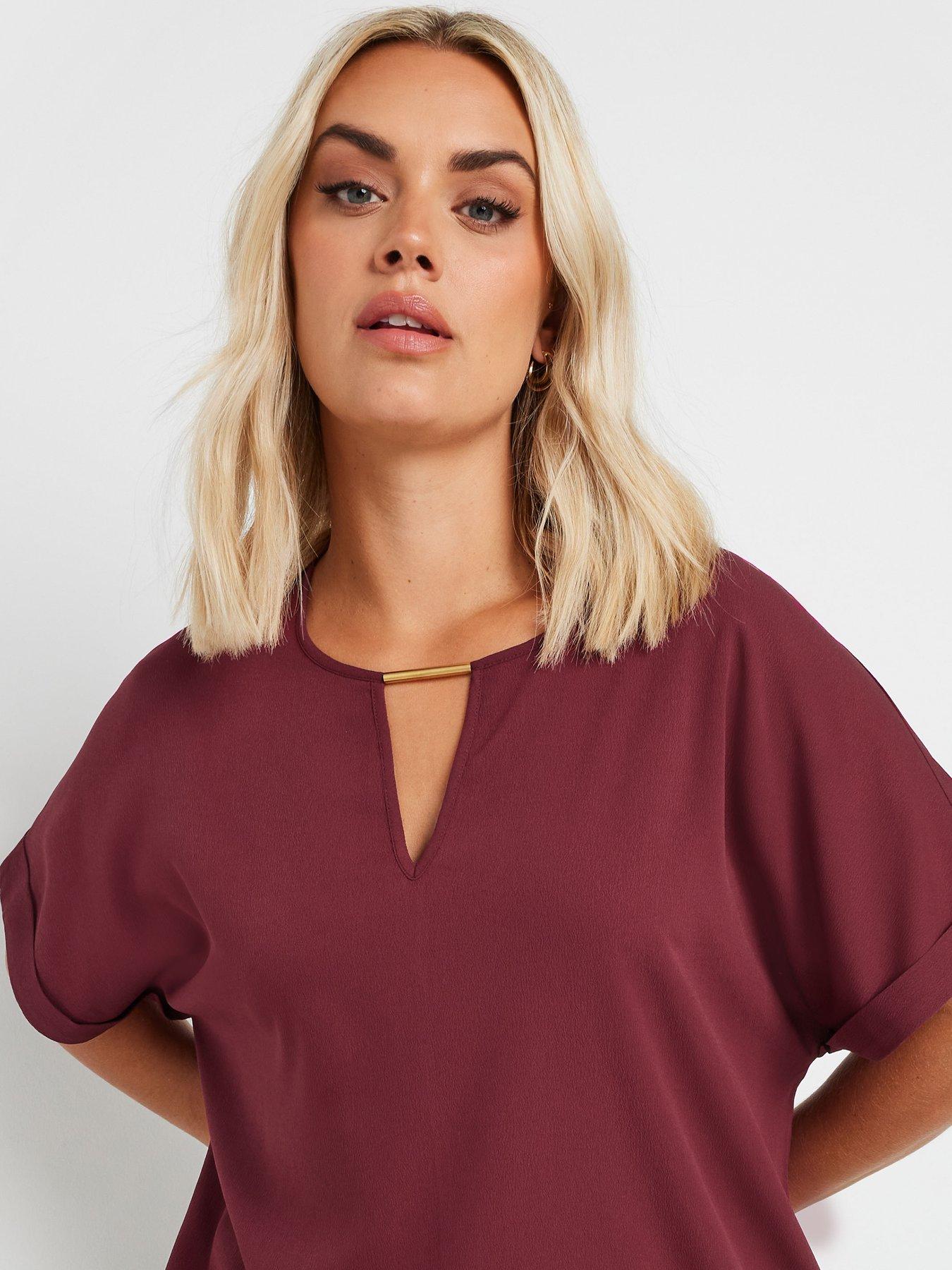 yours-curve-short-sleeve-trim-neck-top-redoutfit