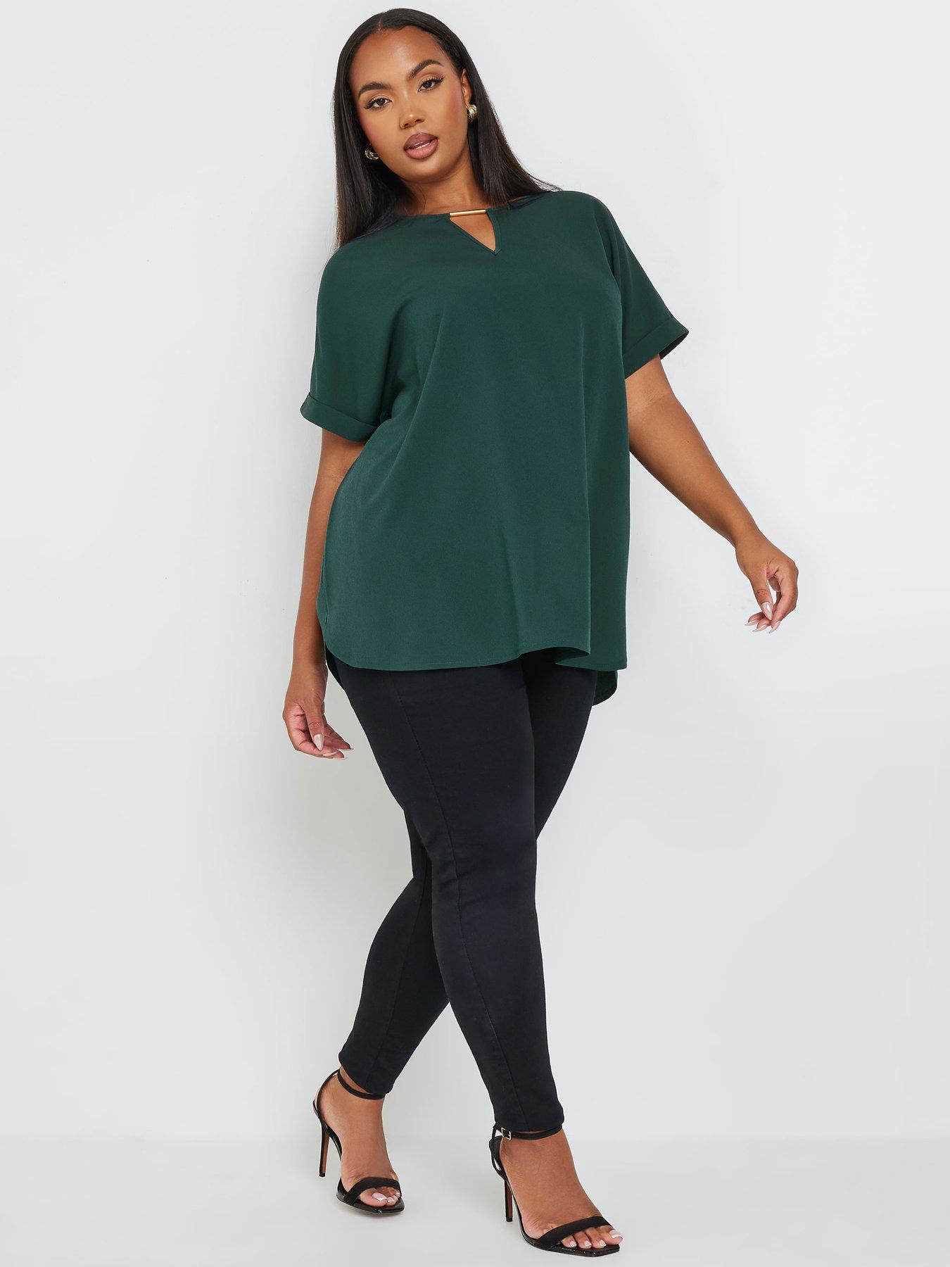 yours-curve-short-sleeve-trim-neck-top-greenback