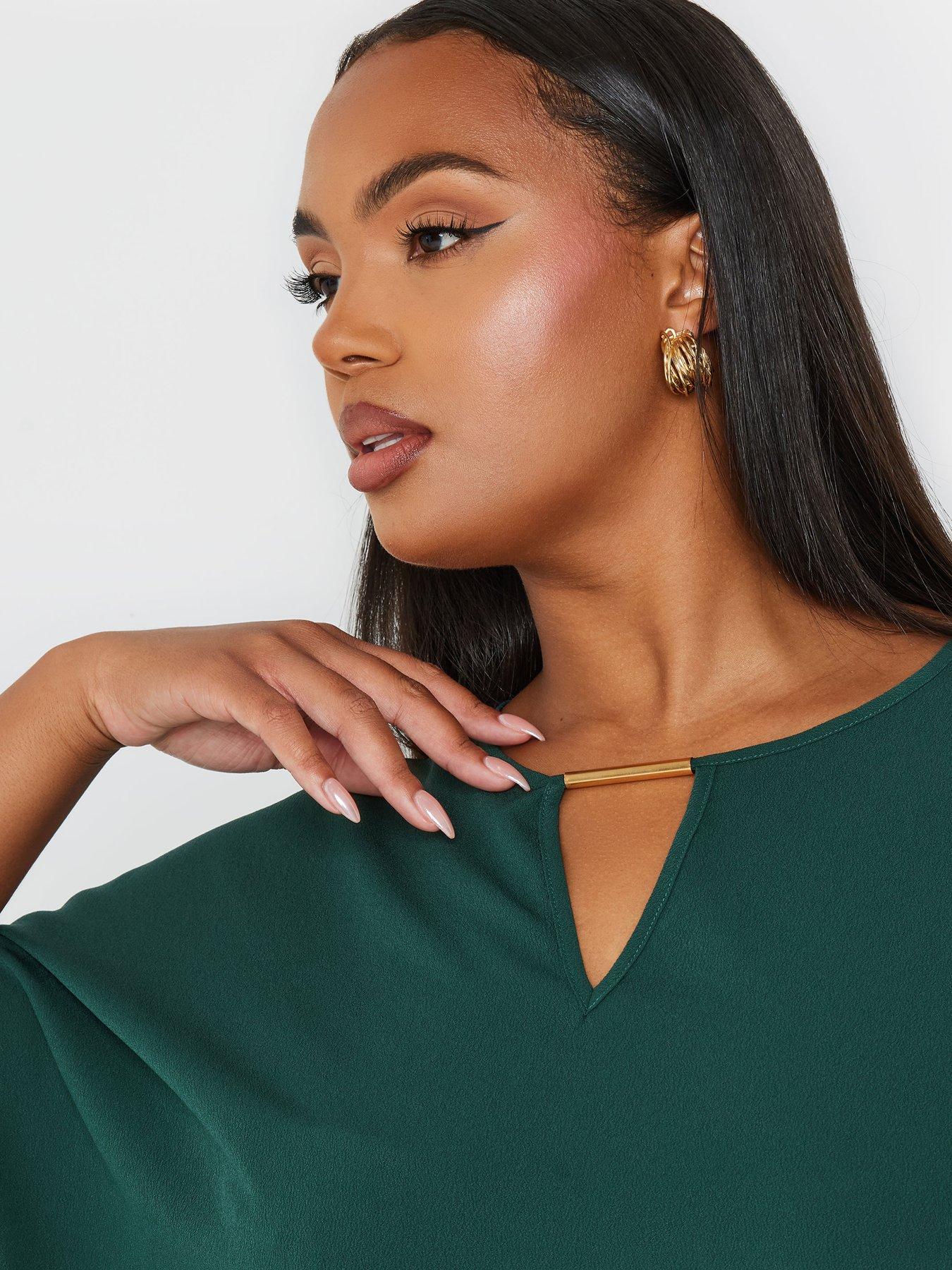 yours-curve-short-sleeve-trim-neck-top-greenoutfit