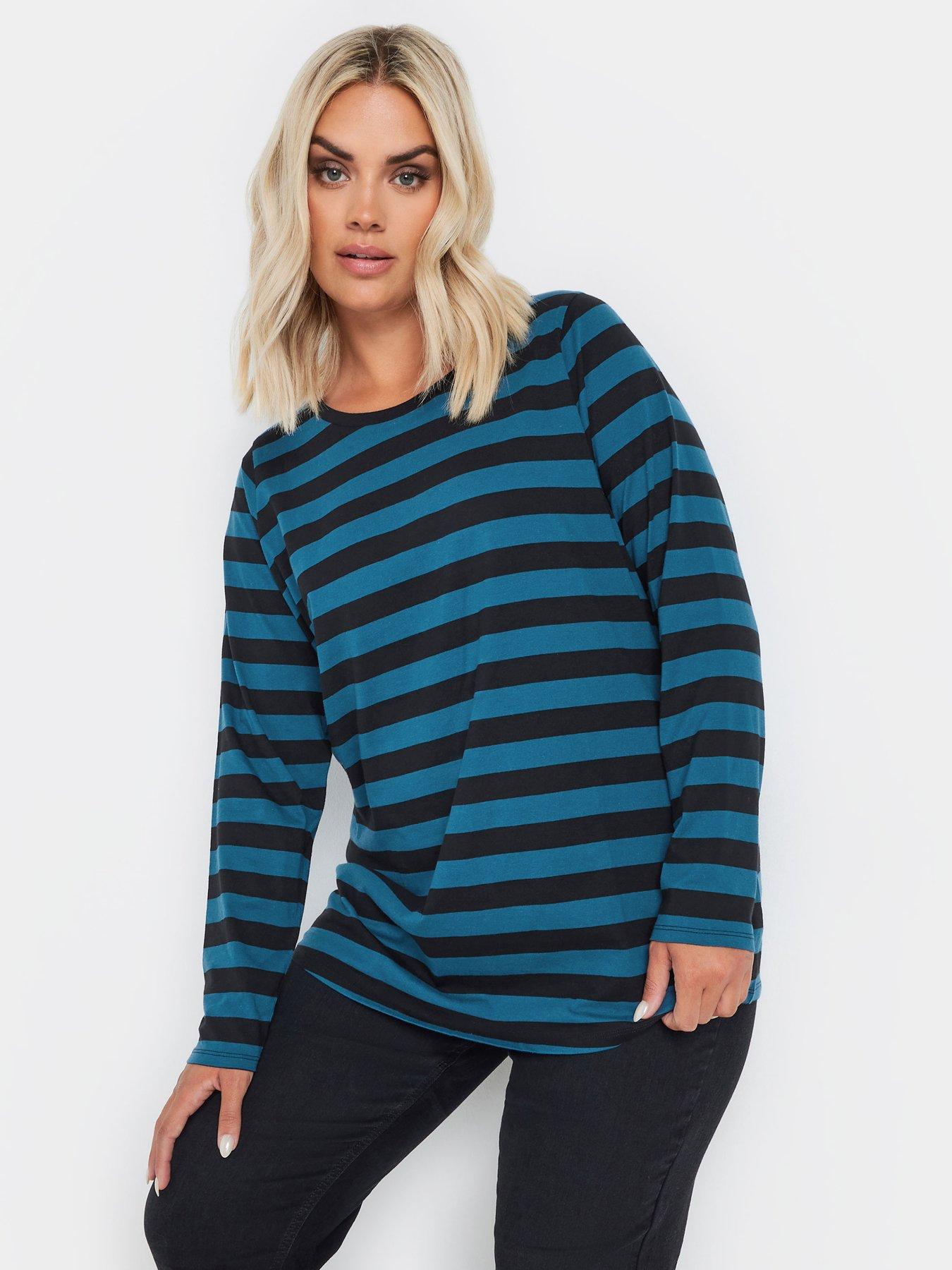 Image of Yours Curve Long Sleeve Stripe Basic T-Shirt - Green