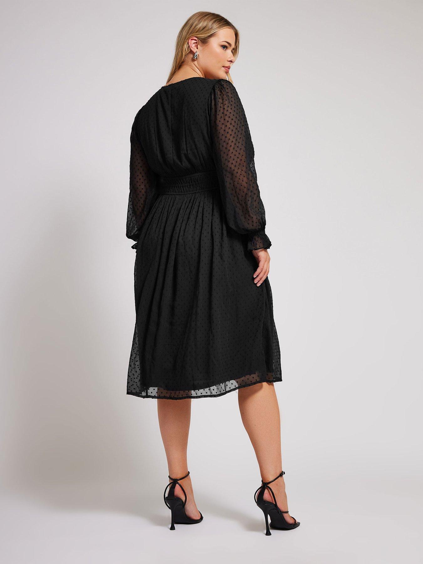 yours-curve-dobby-shirred-waist-dress-blackstillFront