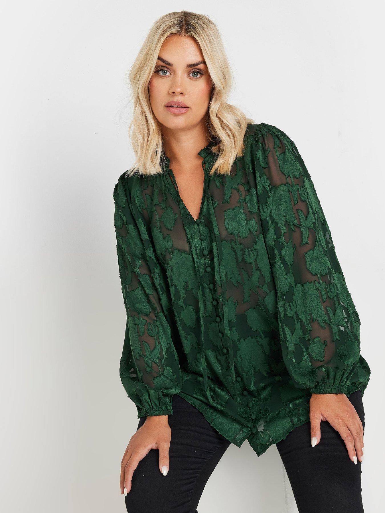 yours-curve-jewel-tie-neck-blouse-green