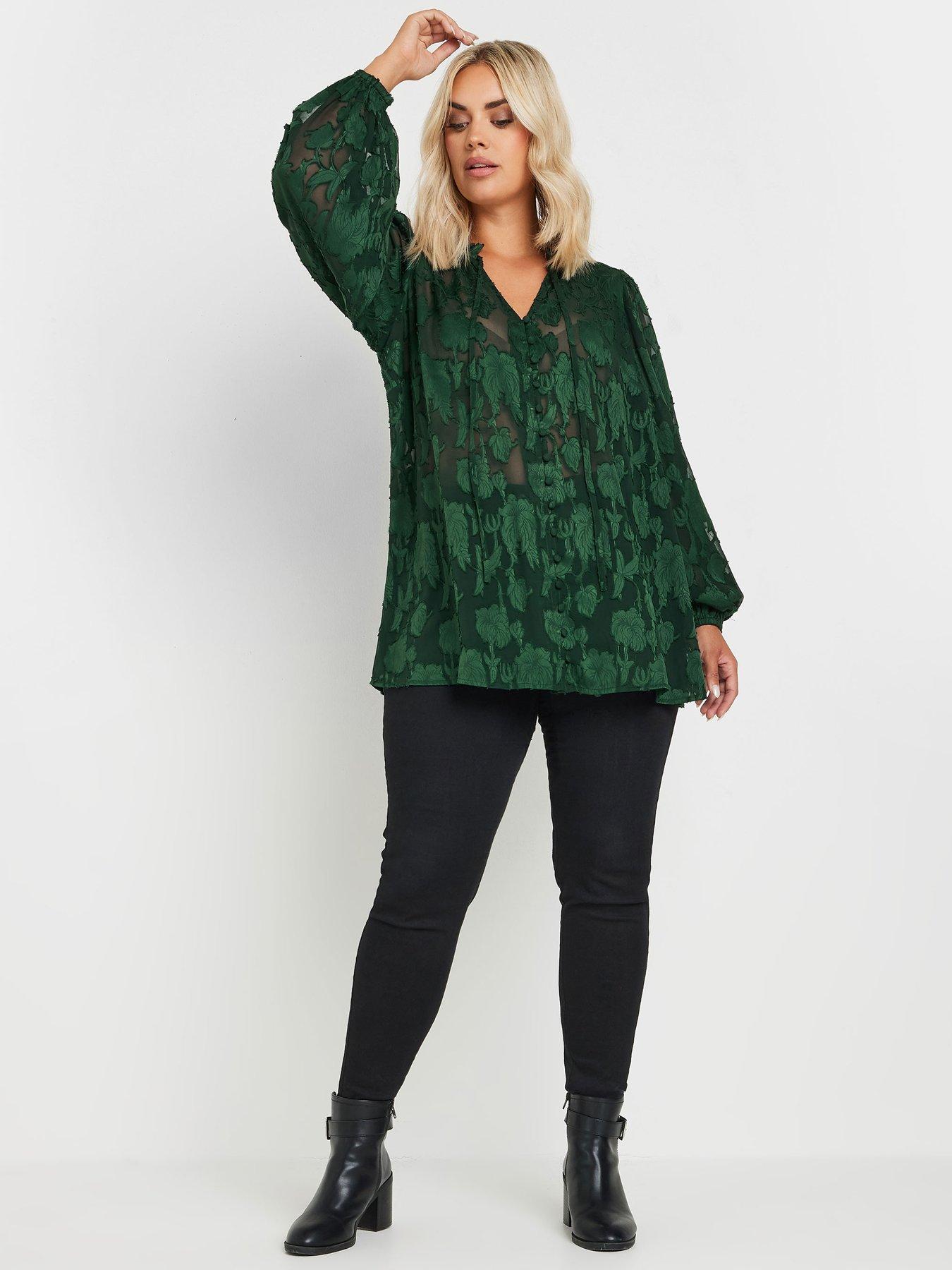 yours-curve-jewel-tie-neck-blouse-greenback