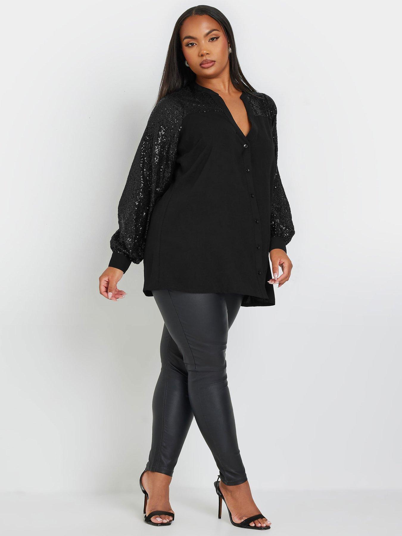 yours-curve-sequin-sleeve-notchneck-blouse-blackback