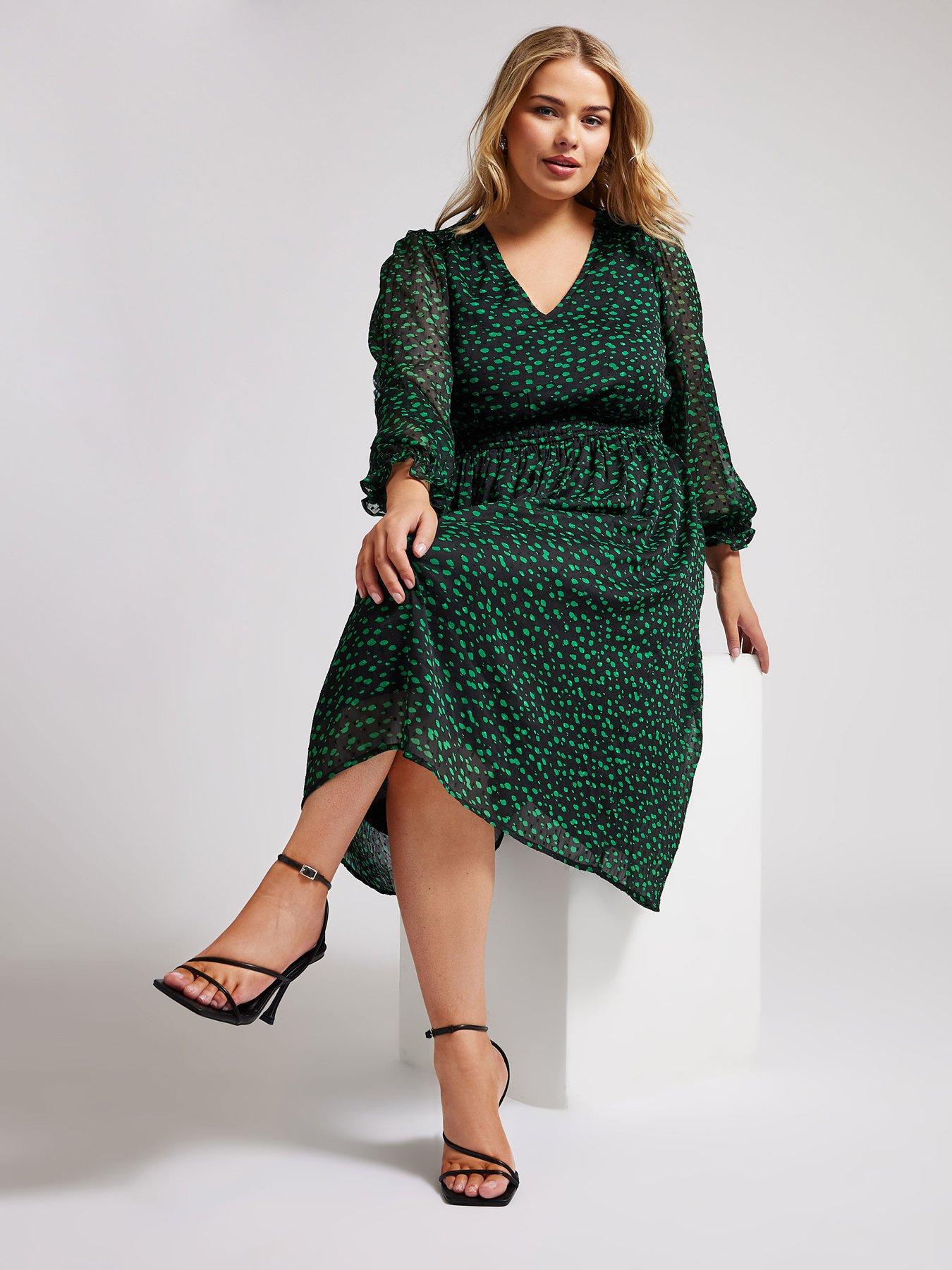 yours-curve-dobby-shirred-waist-dress-blackgreenback