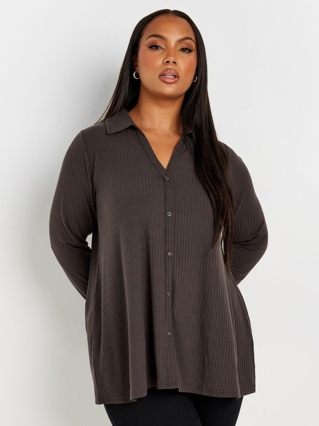 yours-curve-collar-rib-button-front-top-brown