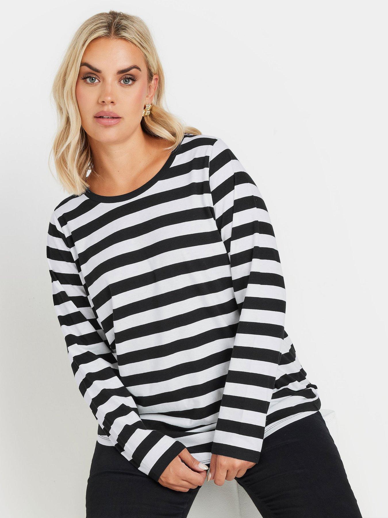 yours-curve-long-sleeve-stripe-basic-t-shirt-black