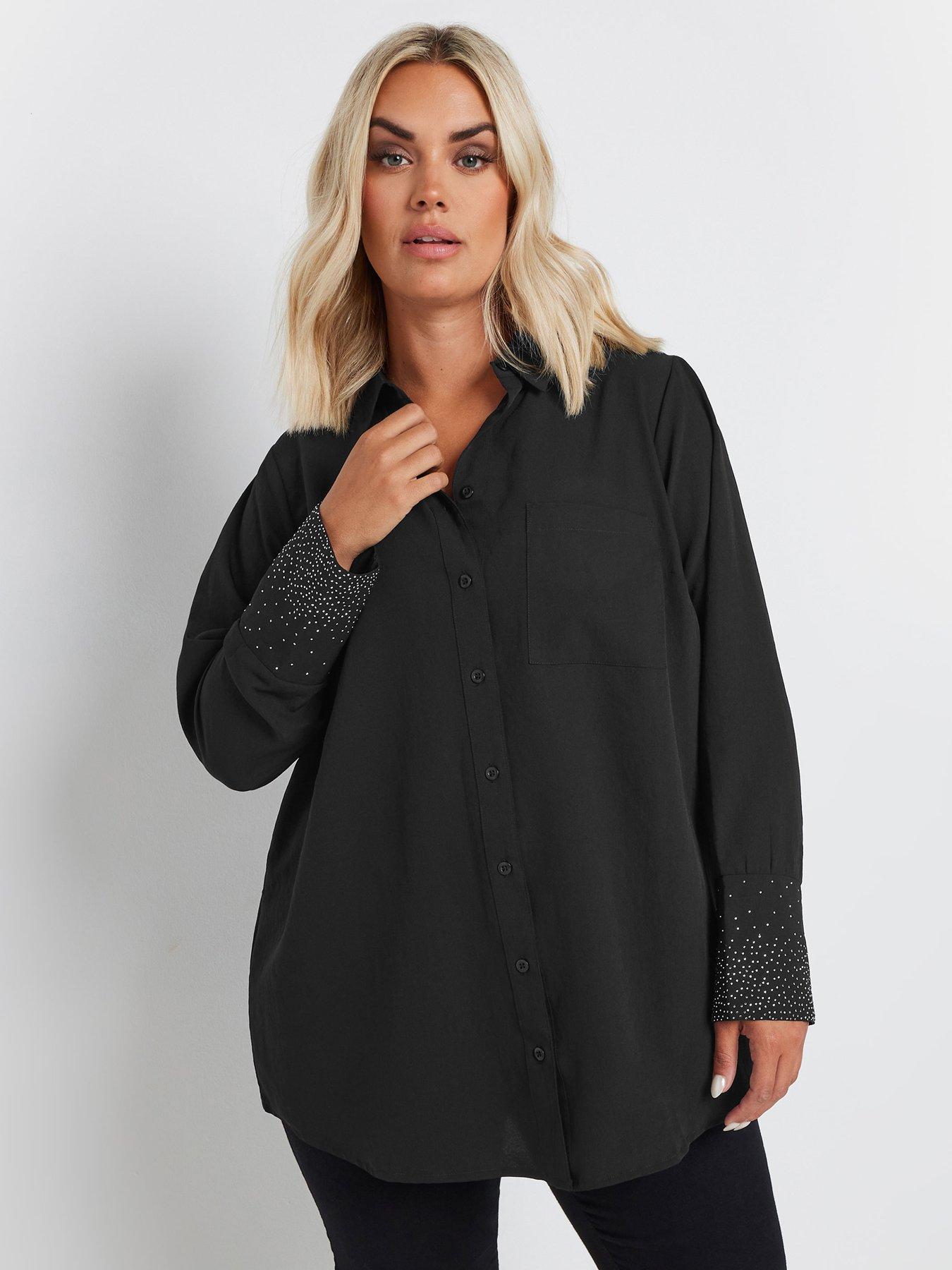 yours-curve-diamante-trickle-sleeve-blouse-black