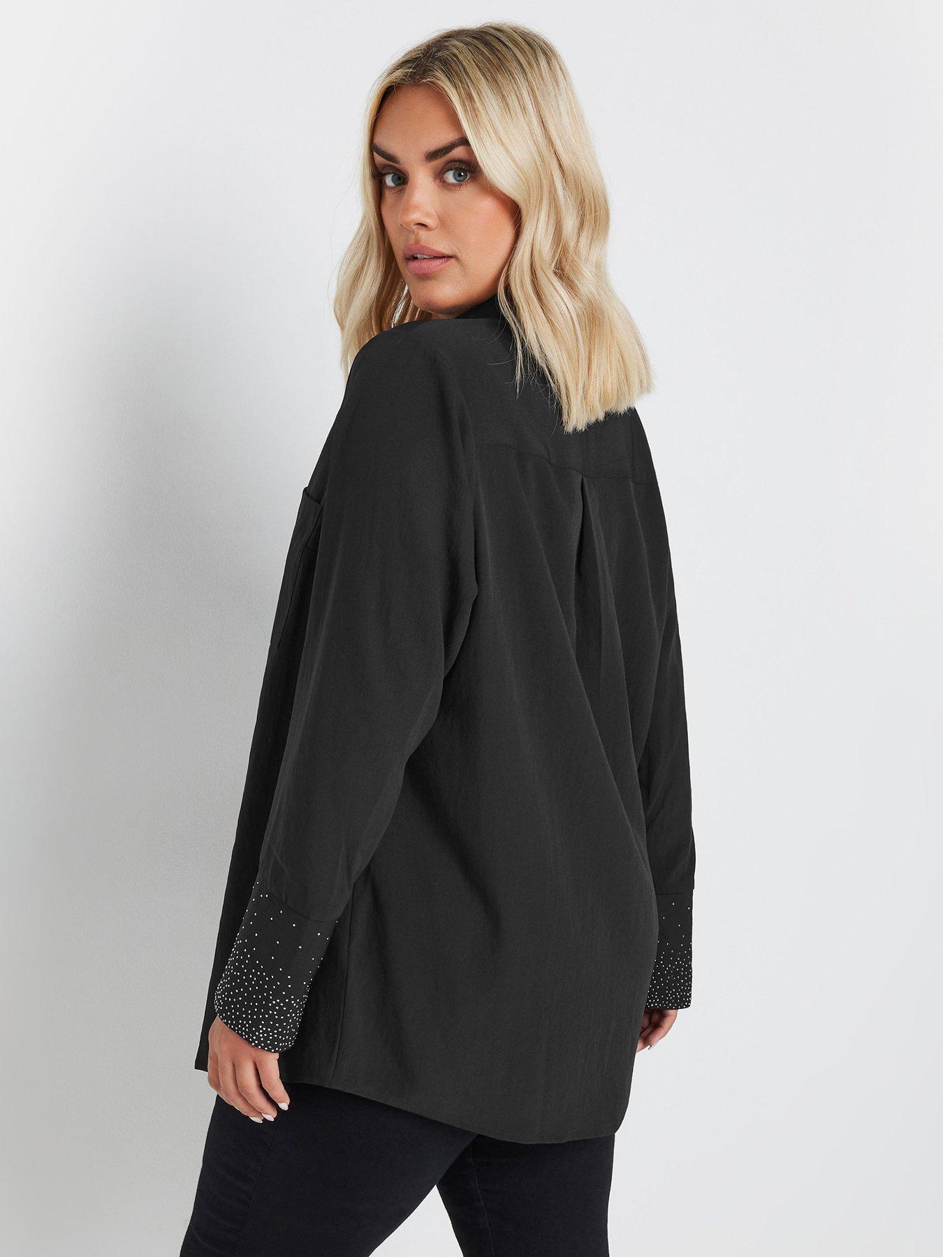 yours-curve-diamante-trickle-sleeve-blouse-blackstillFront