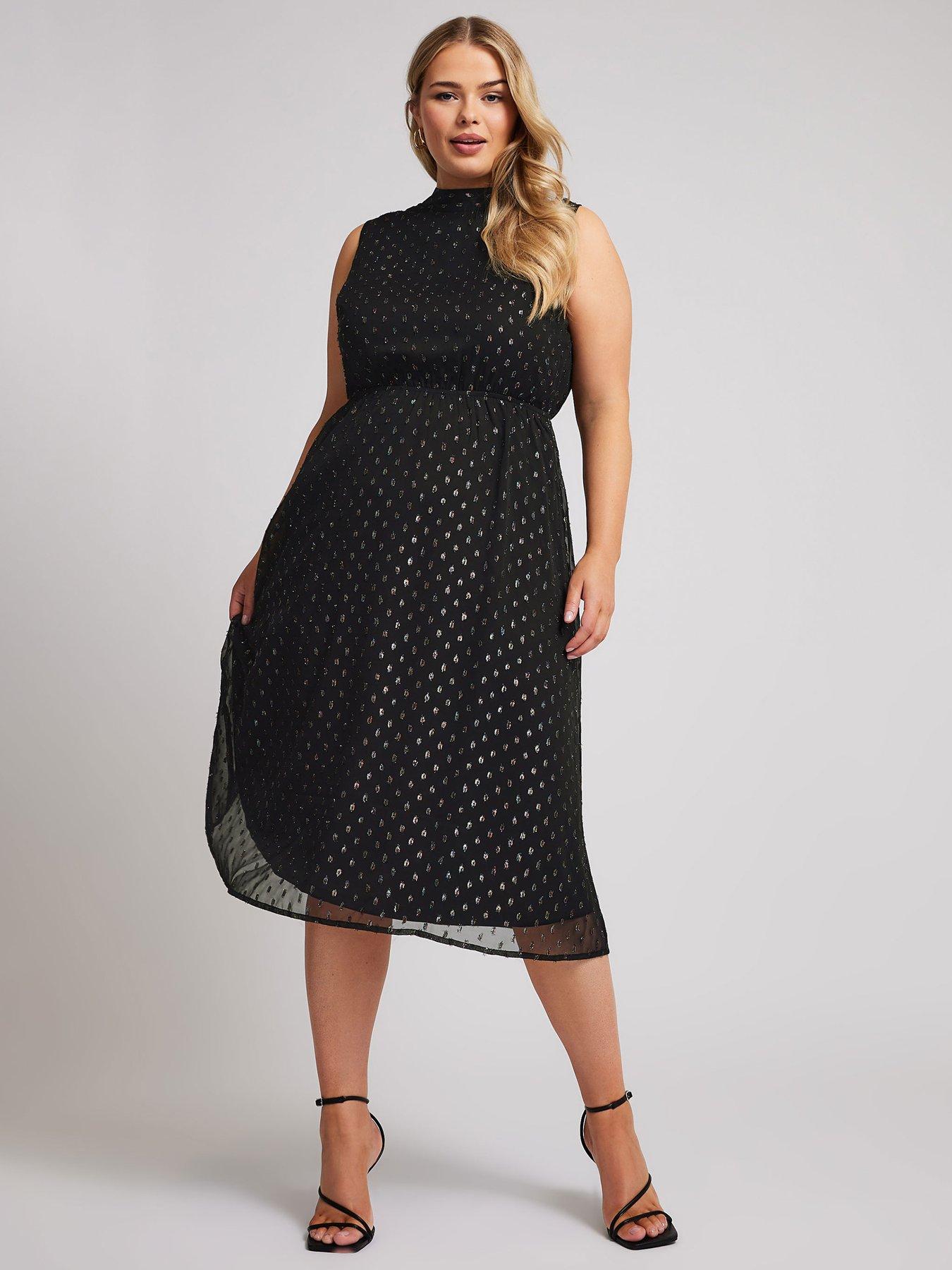 yours-curve-metallic-dobby-bow-back-dress-black