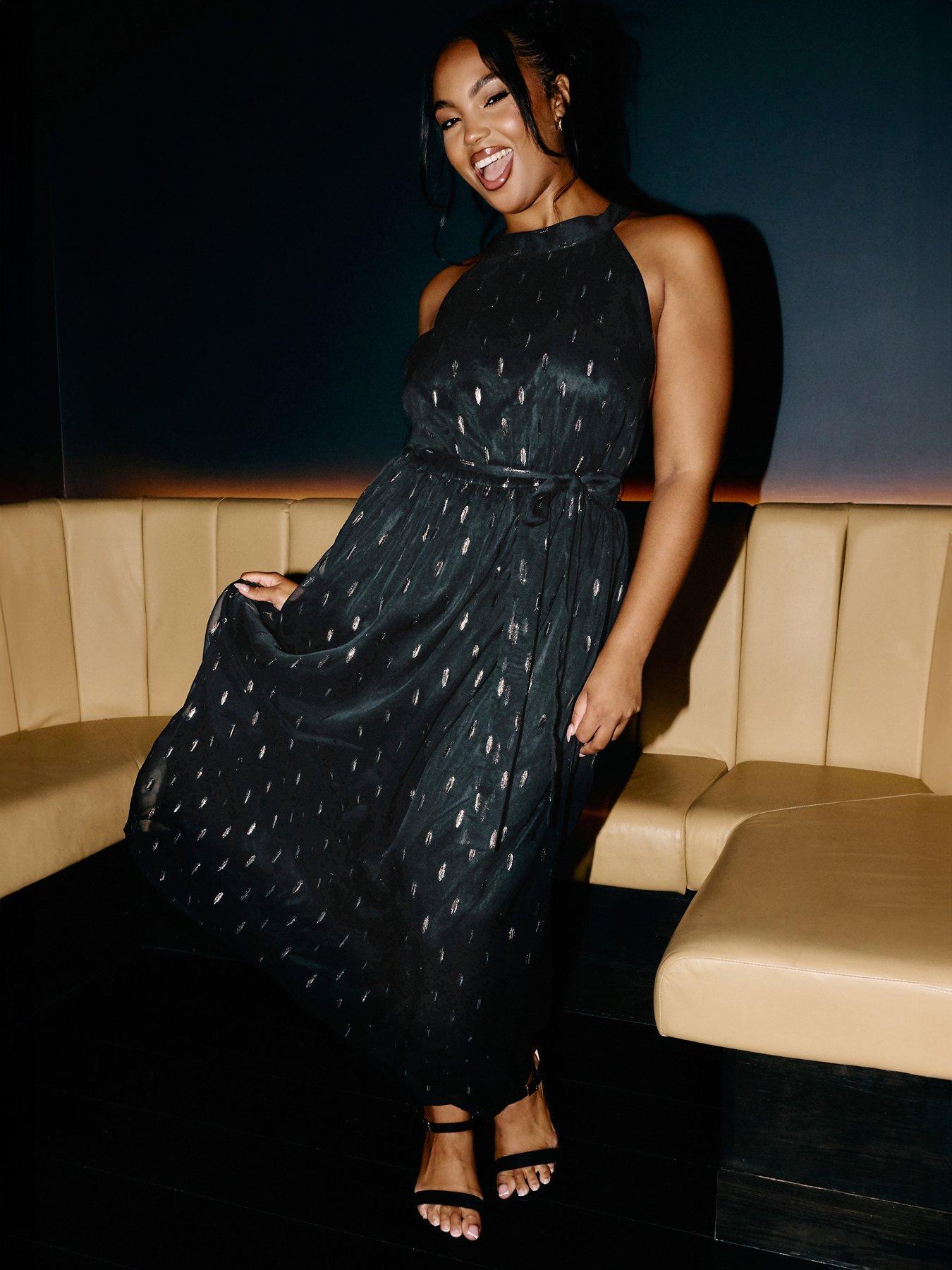 Yours Curve Metallic Dobby Choker Maxi Dress - Black