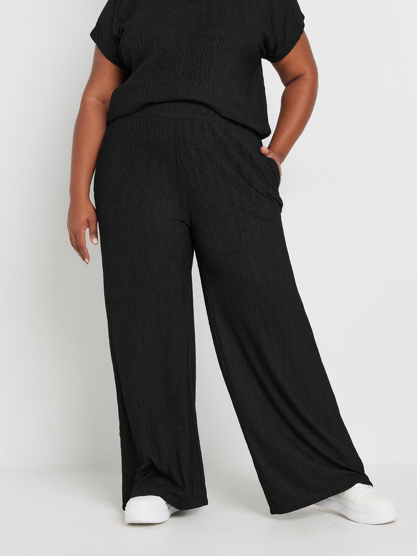 yours-curve-crinkle-plisse-trouser-black