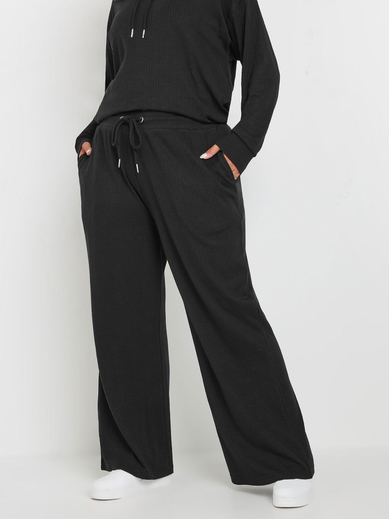 yours-curve-ribbed-wide-leg-joggers-black