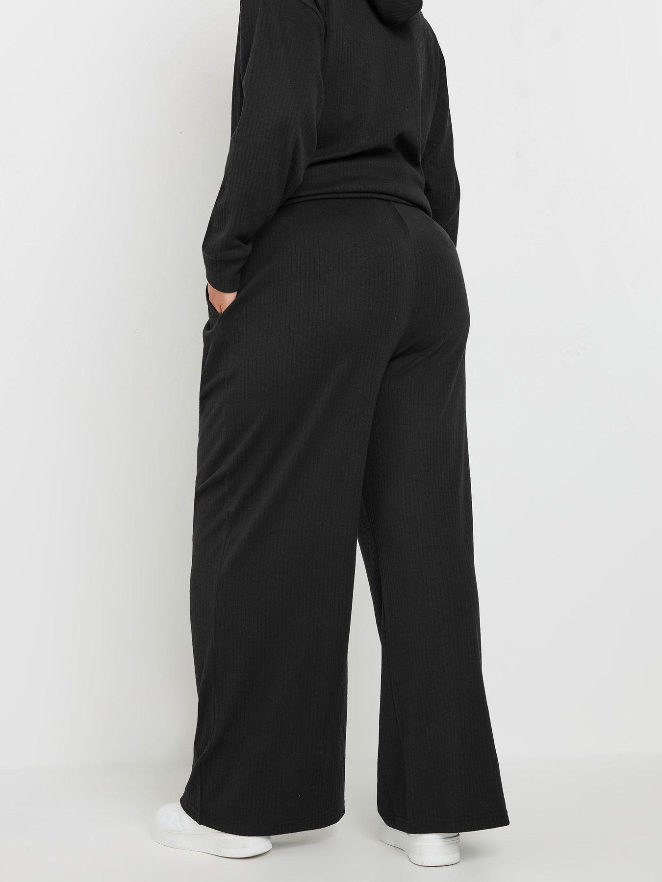 yours-curve-ribbed-wide-leg-joggers-blackstillFront