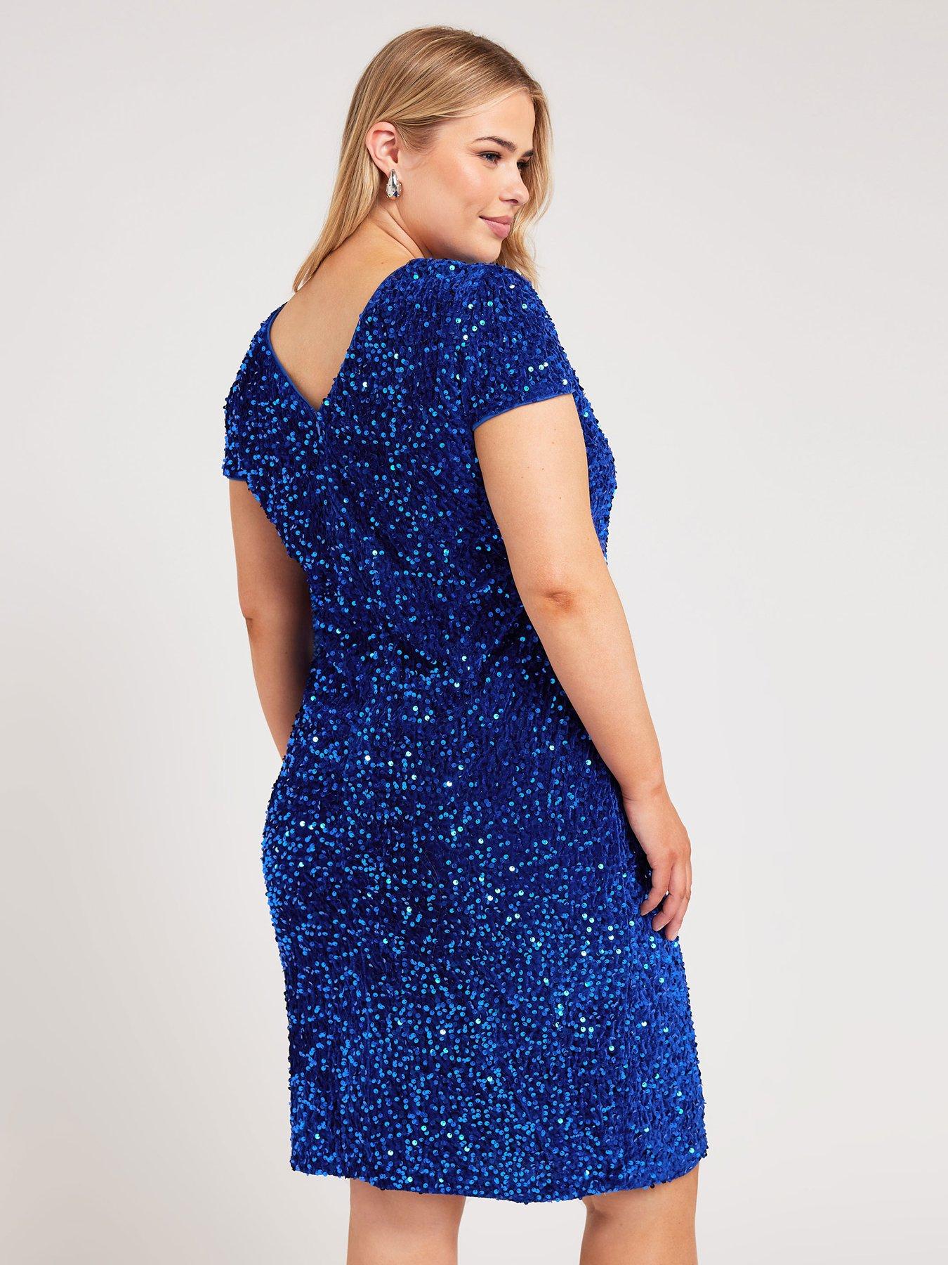 yours-curve-sequin-velvet-shift-dress-bluestillFront