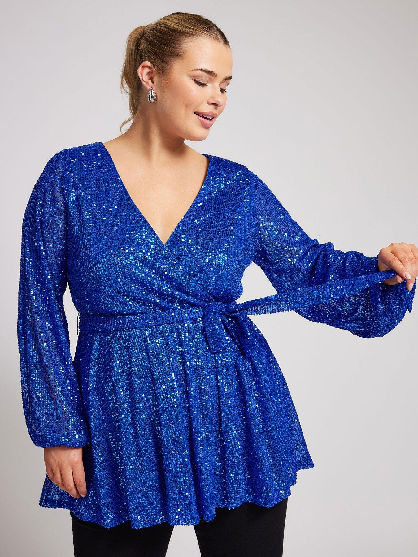 yours-curve-sequin-long-sleeve-wrap-top-blue