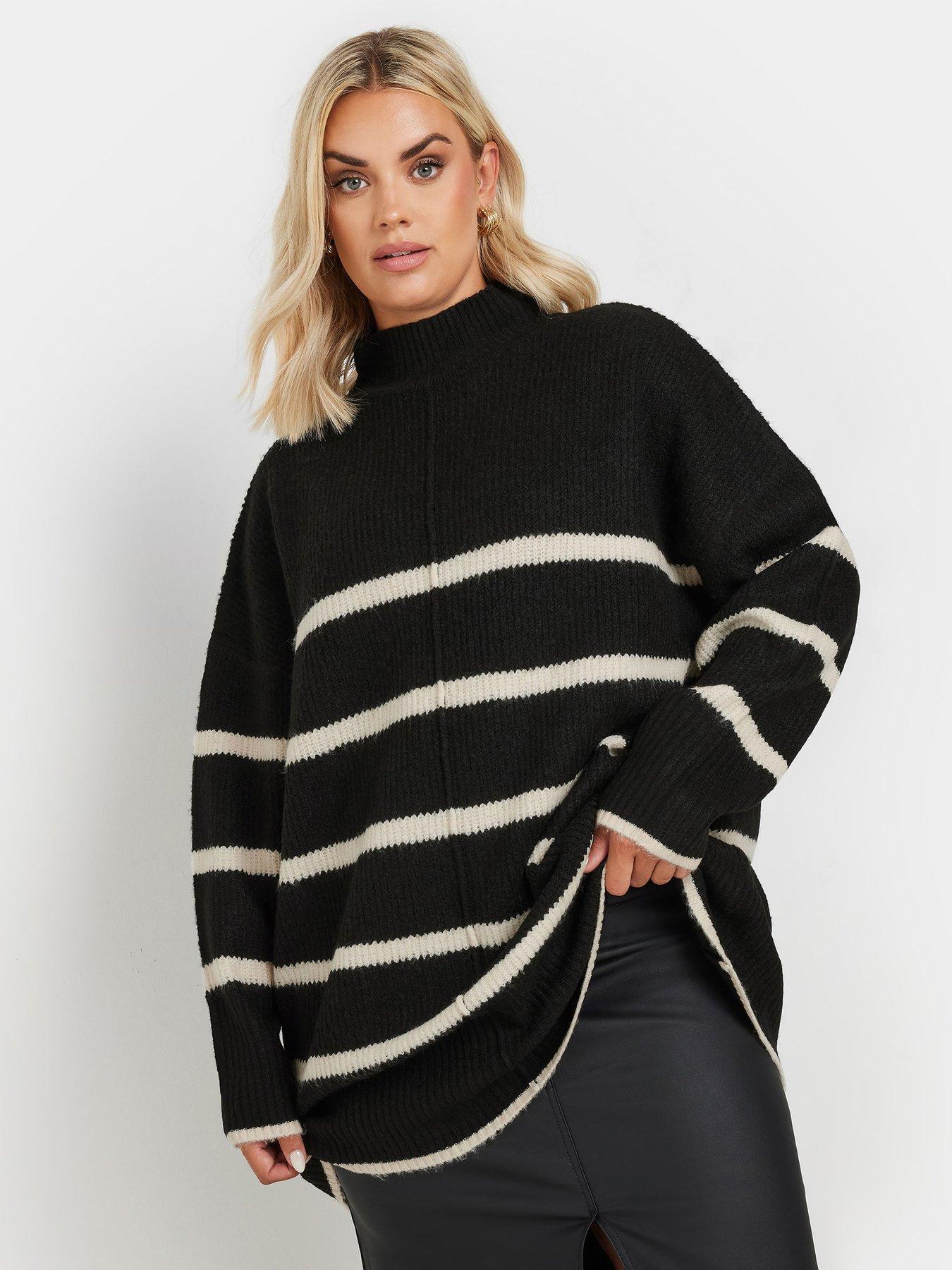 yours-curve-high-neck-seam-detail-stripe-jumper-black