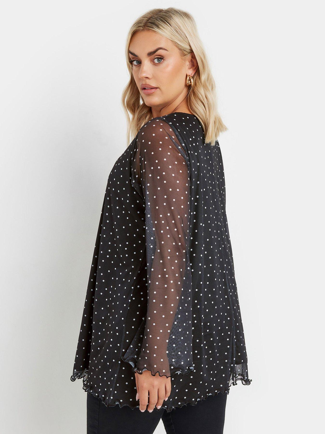 yours-curve-mesh-flute-sleeve-polka-dot-top-blackstillFront