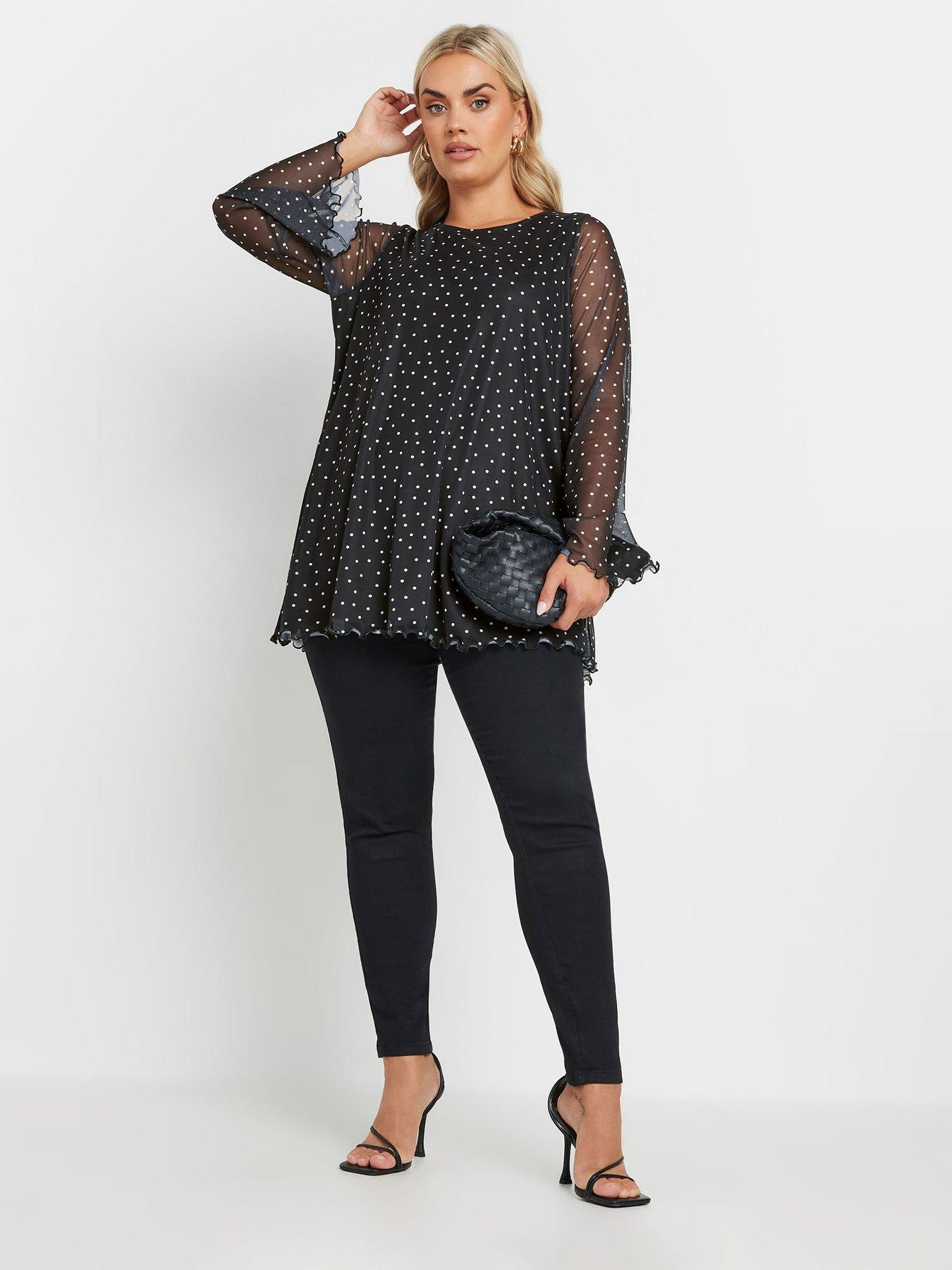 yours-curve-mesh-flute-sleeve-polka-dot-top-blackback