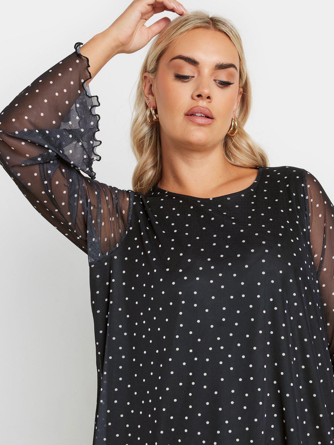 yours-curve-mesh-flute-sleeve-polka-dot-top-blackoutfit