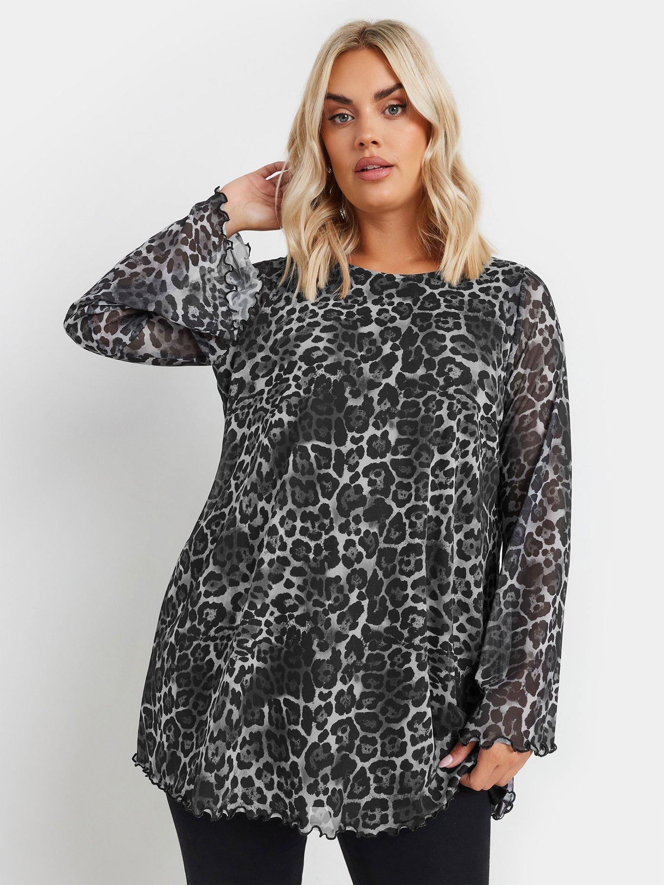 yours-curve-mesh-flute-sleeve-leopard-top-grey