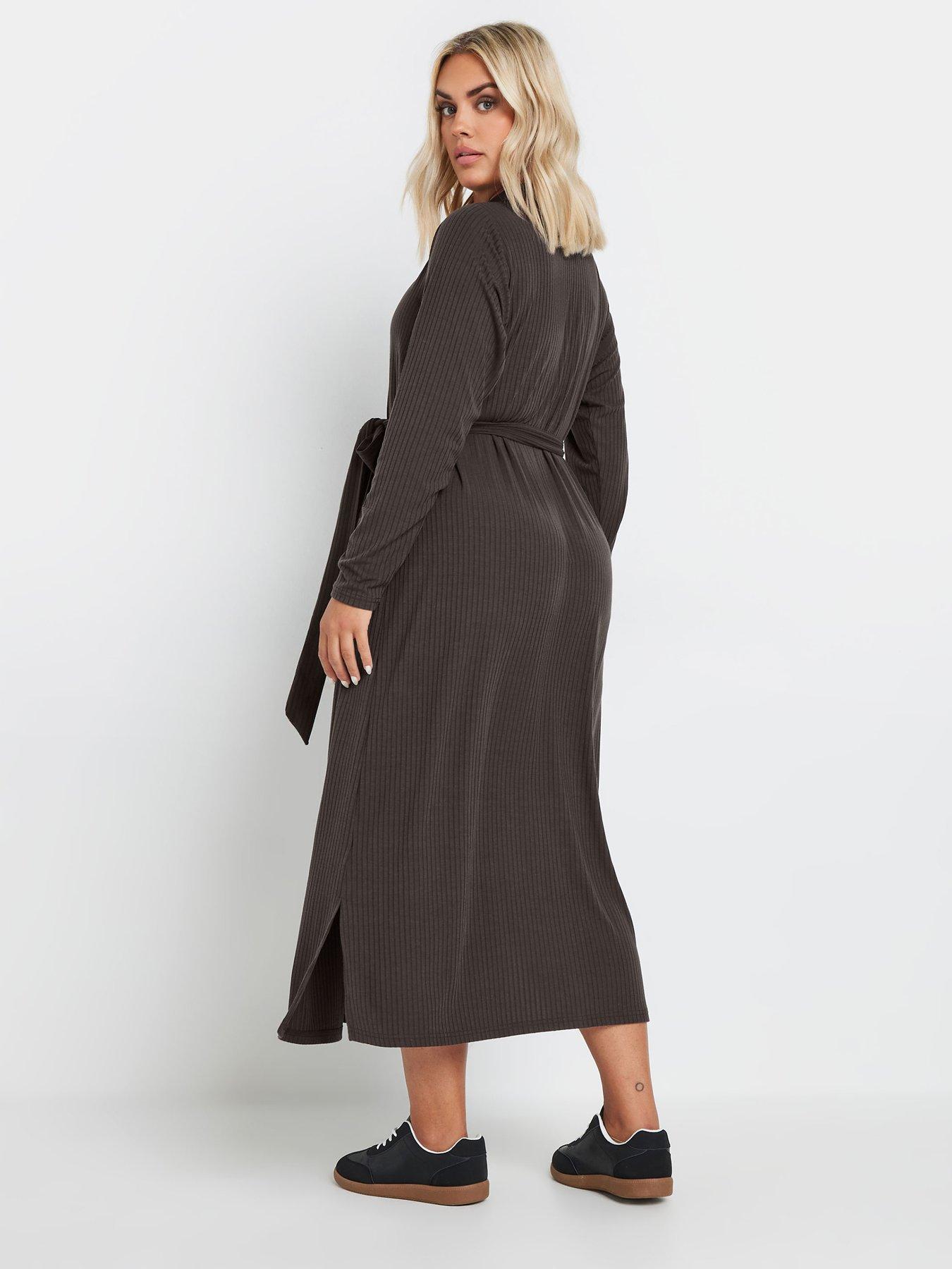 yours-curve-rib-button-front-a-line-midi-dress-brownstillFront