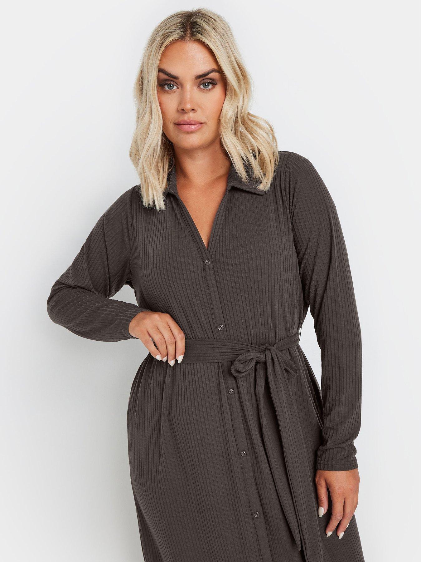 yours-curve-rib-button-front-a-line-midi-dress-brownoutfit