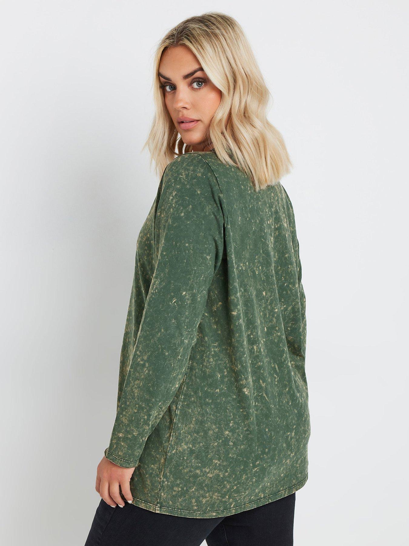 yours-curve-log-sleeve-acid-wash-t-shirt-greenstillFront