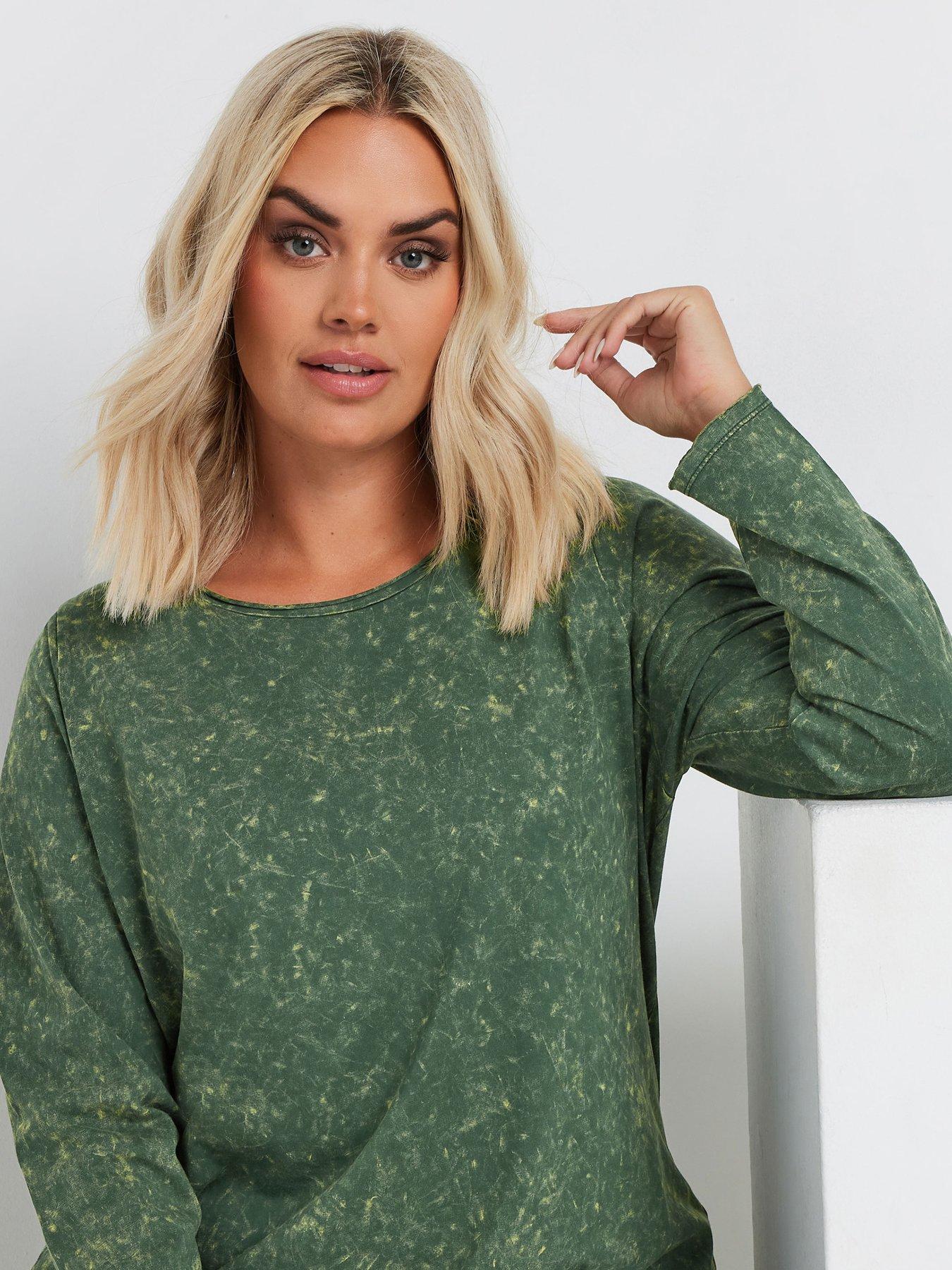 yours-curve-log-sleeve-acid-wash-t-shirt-greenoutfit