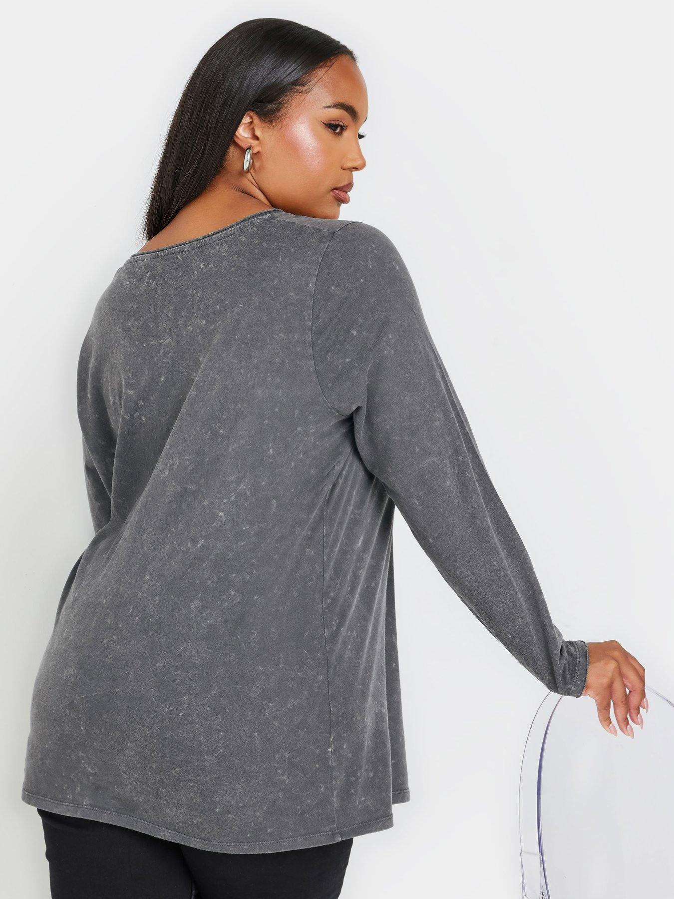 Image 2 of 4 of Yours Curve Log Sleeve Acid Wash T-Shirt - Grey