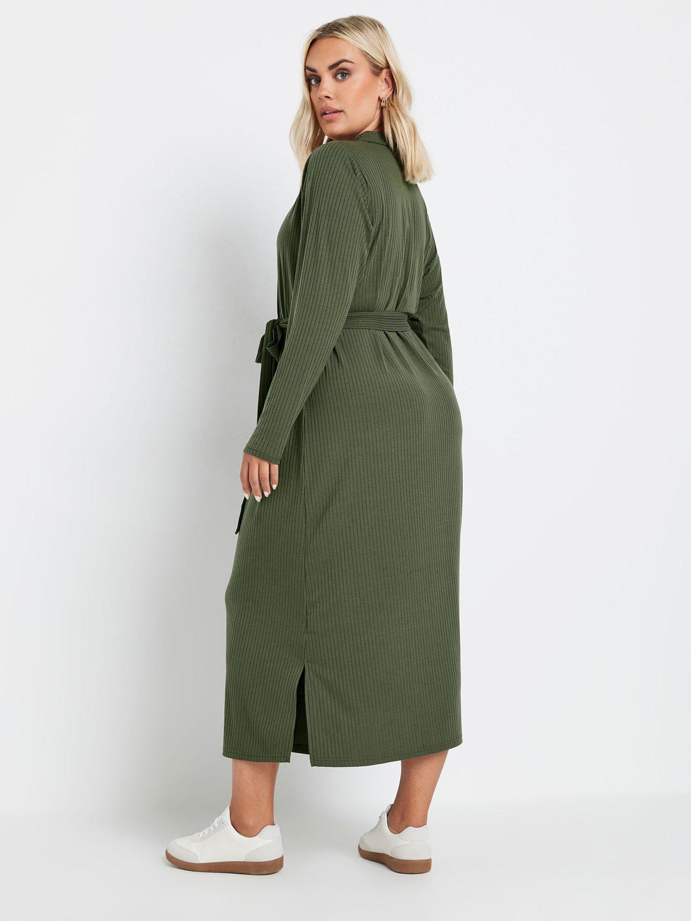 yours-curve-rib-button-front-aline-dress-greenstillFront