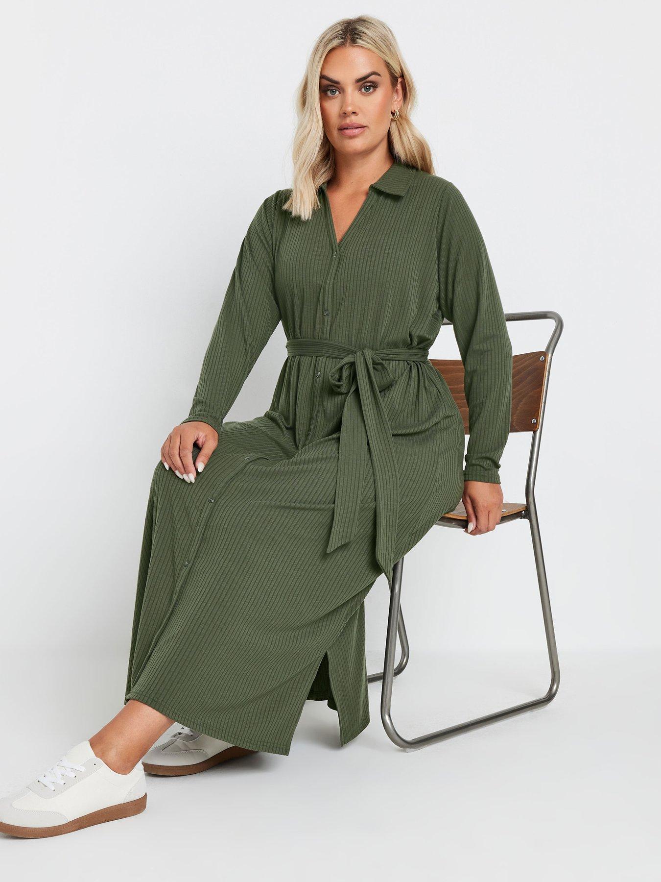 yours-curve-rib-button-front-aline-dress-greenback