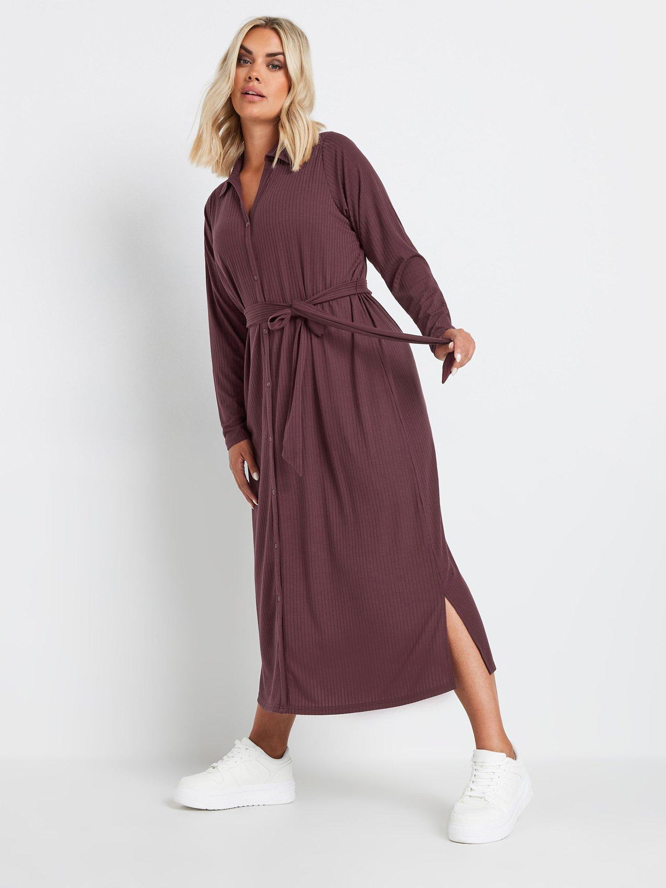 undefined Curve Rib Button Front Aline Dress - Purple