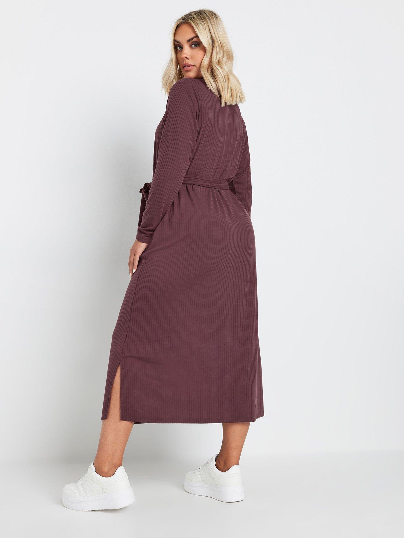 yours-curve-rib-button-front-aline-dress-purplestillFront