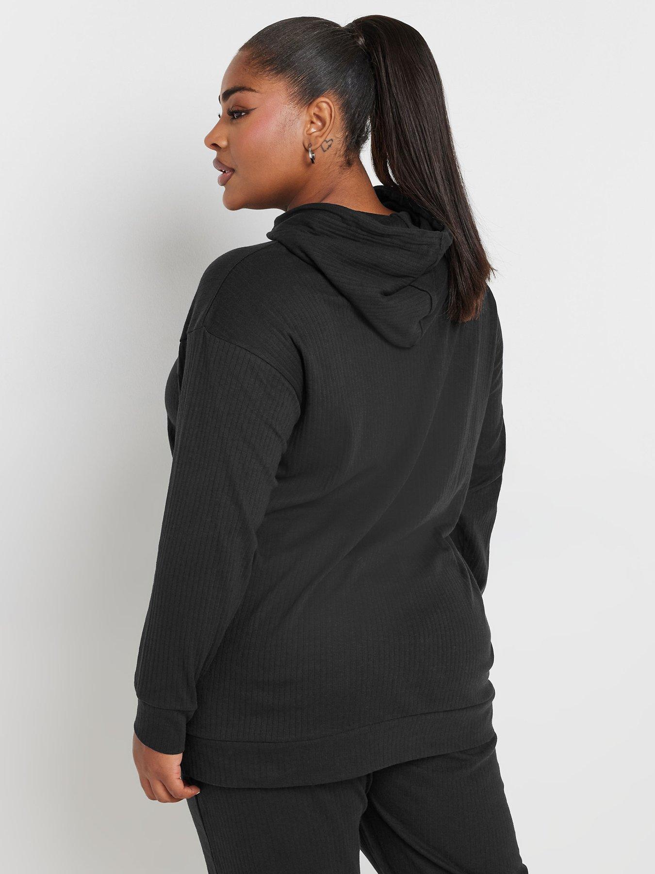 yours-curve-ribbed-hoodie-blackstillFront