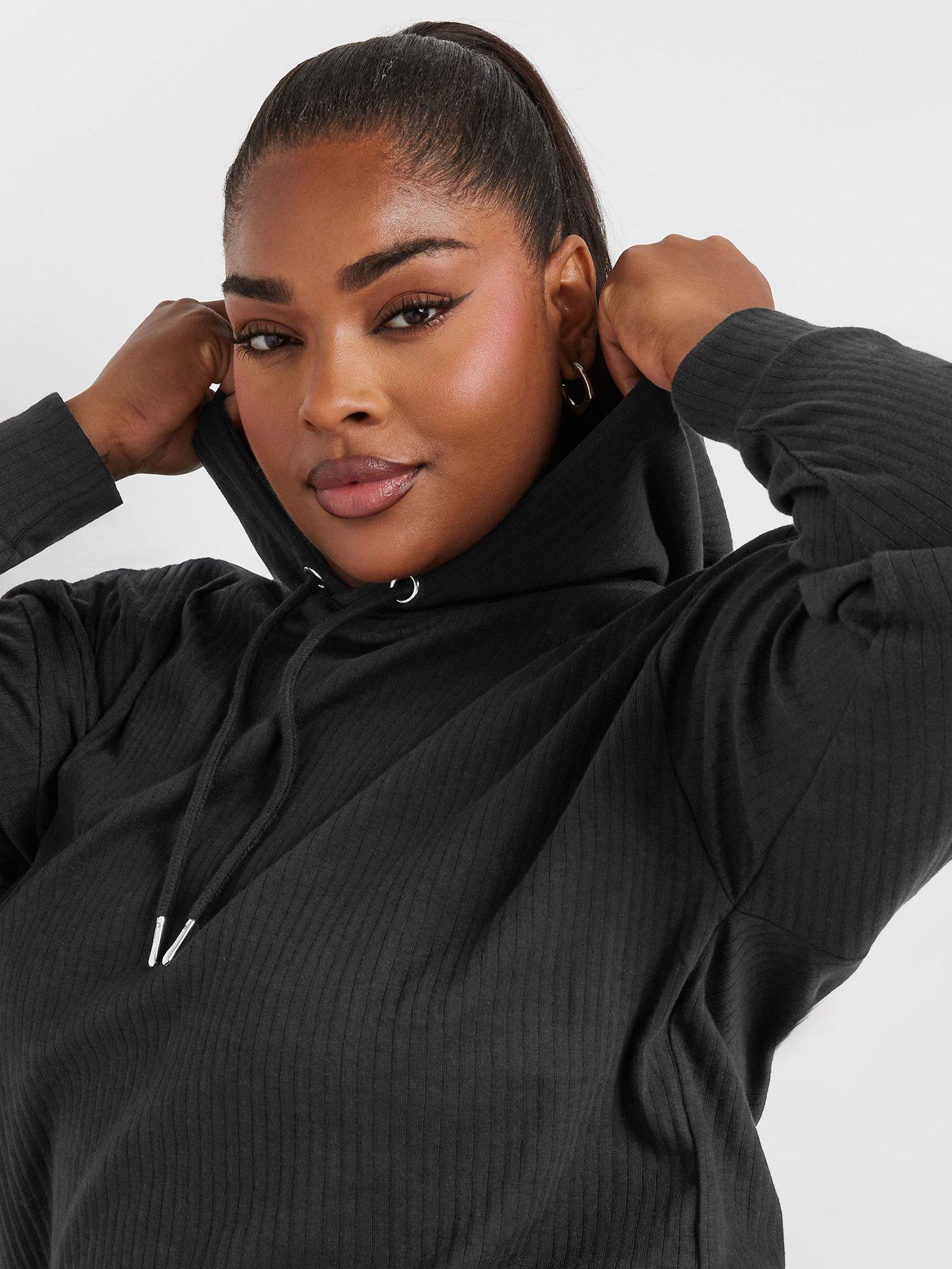 yours-curve-ribbed-hoodie-blackoutfit