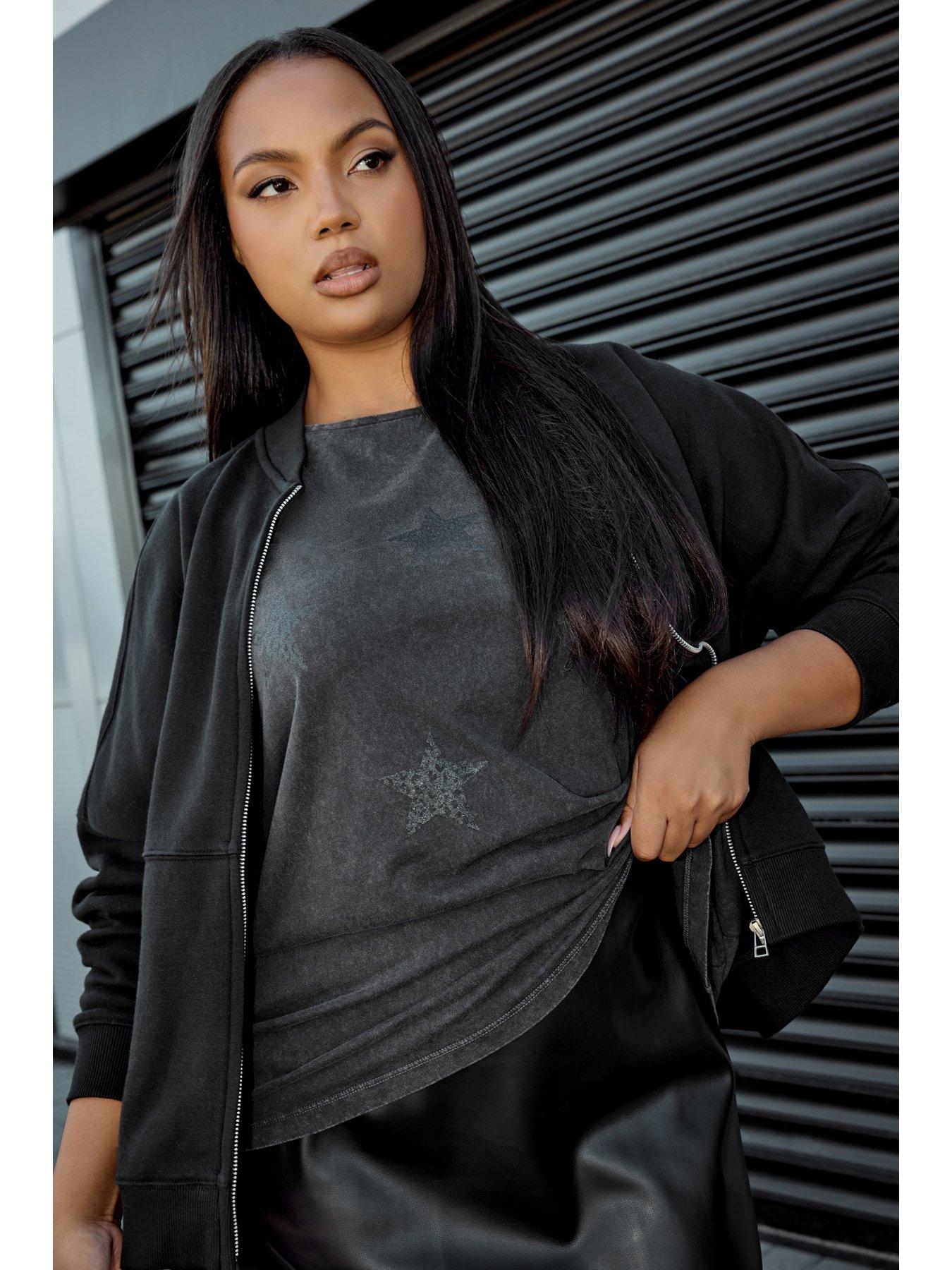 Yours Curve Oversized Sweat Bomber - Black