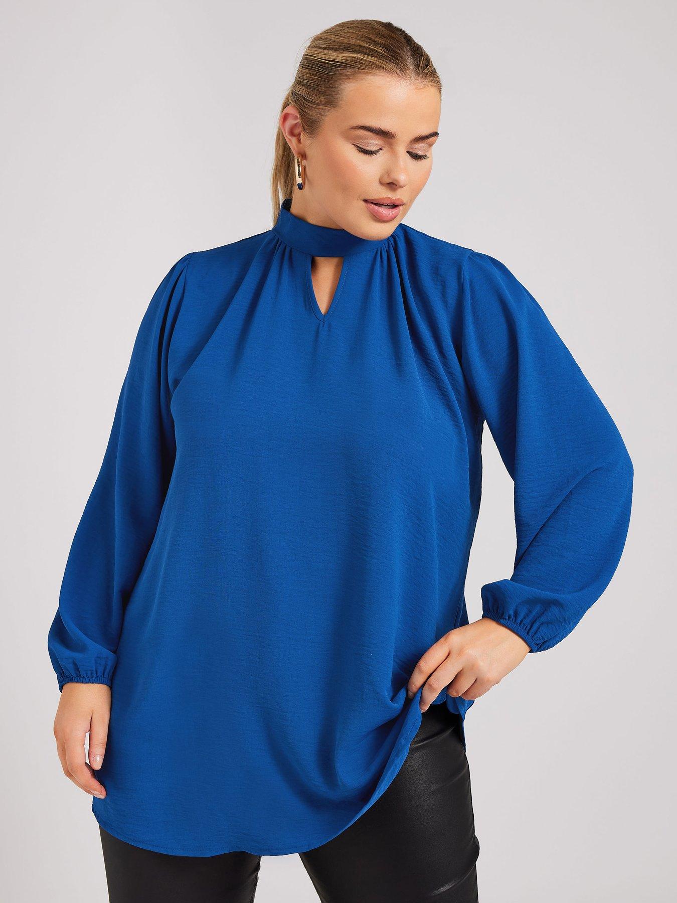 yours-curve-long-sleeve-keyhole-blouse-blue