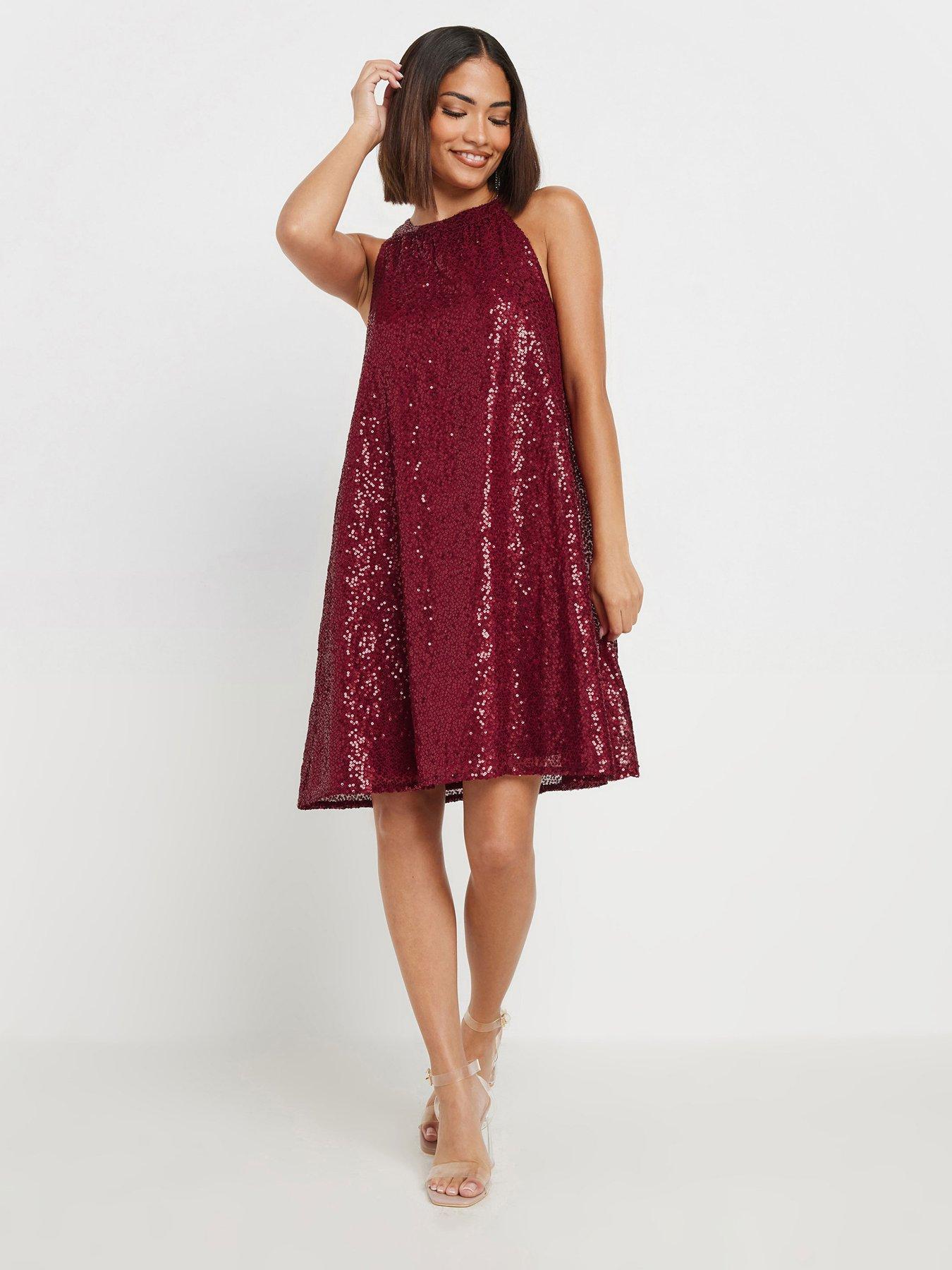 pixiegirl-petite-sequin-halter-swing-dress-red