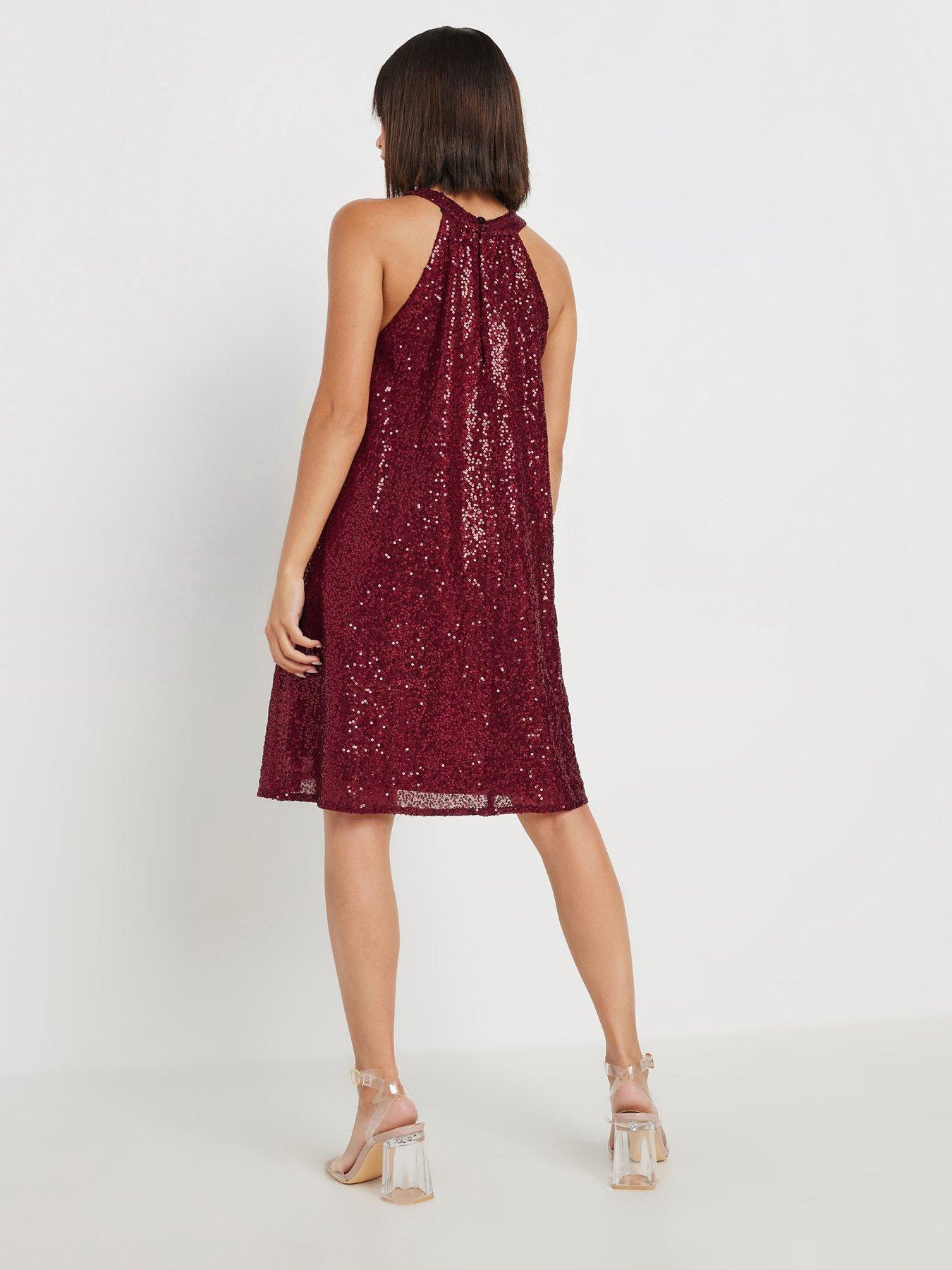 pixiegirl-petite-sequin-halter-swing-dress-redstillFront