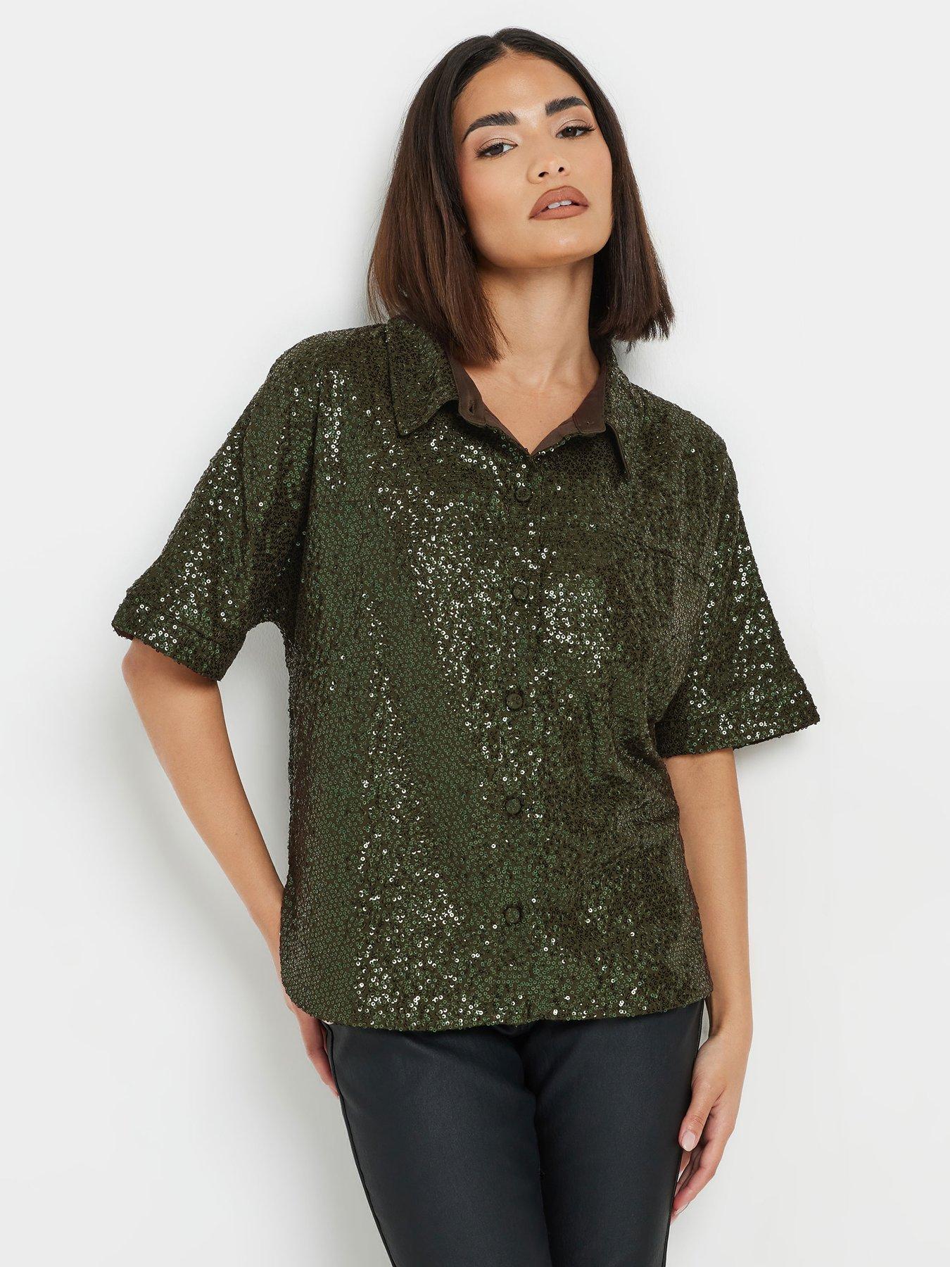 PixieGirl Petite Short Sleeve Sequin Shirt - Green