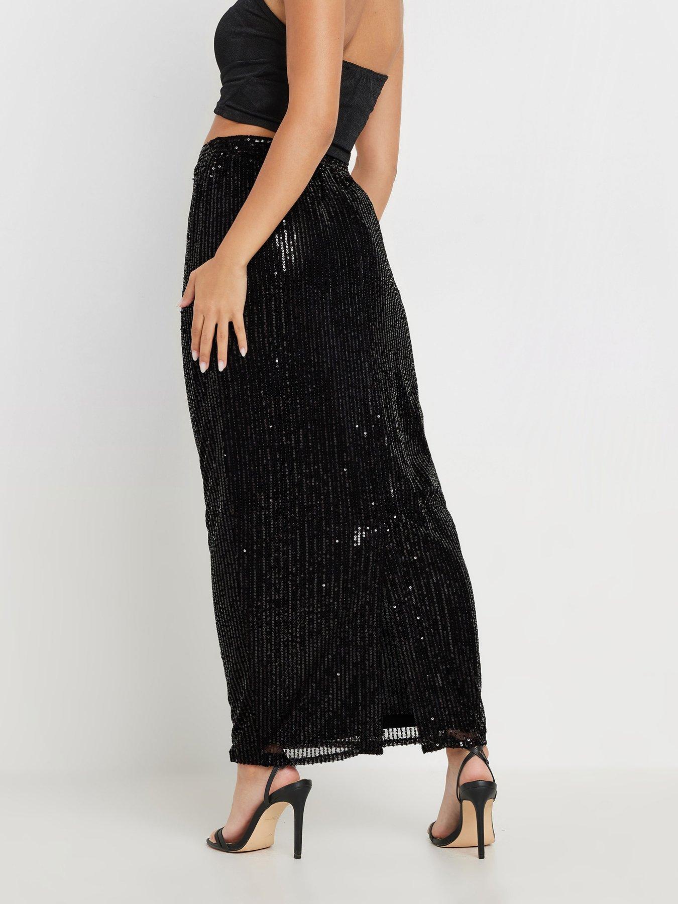 pixiegirl-petite-sequin-maxi-skirt-blackstillFront