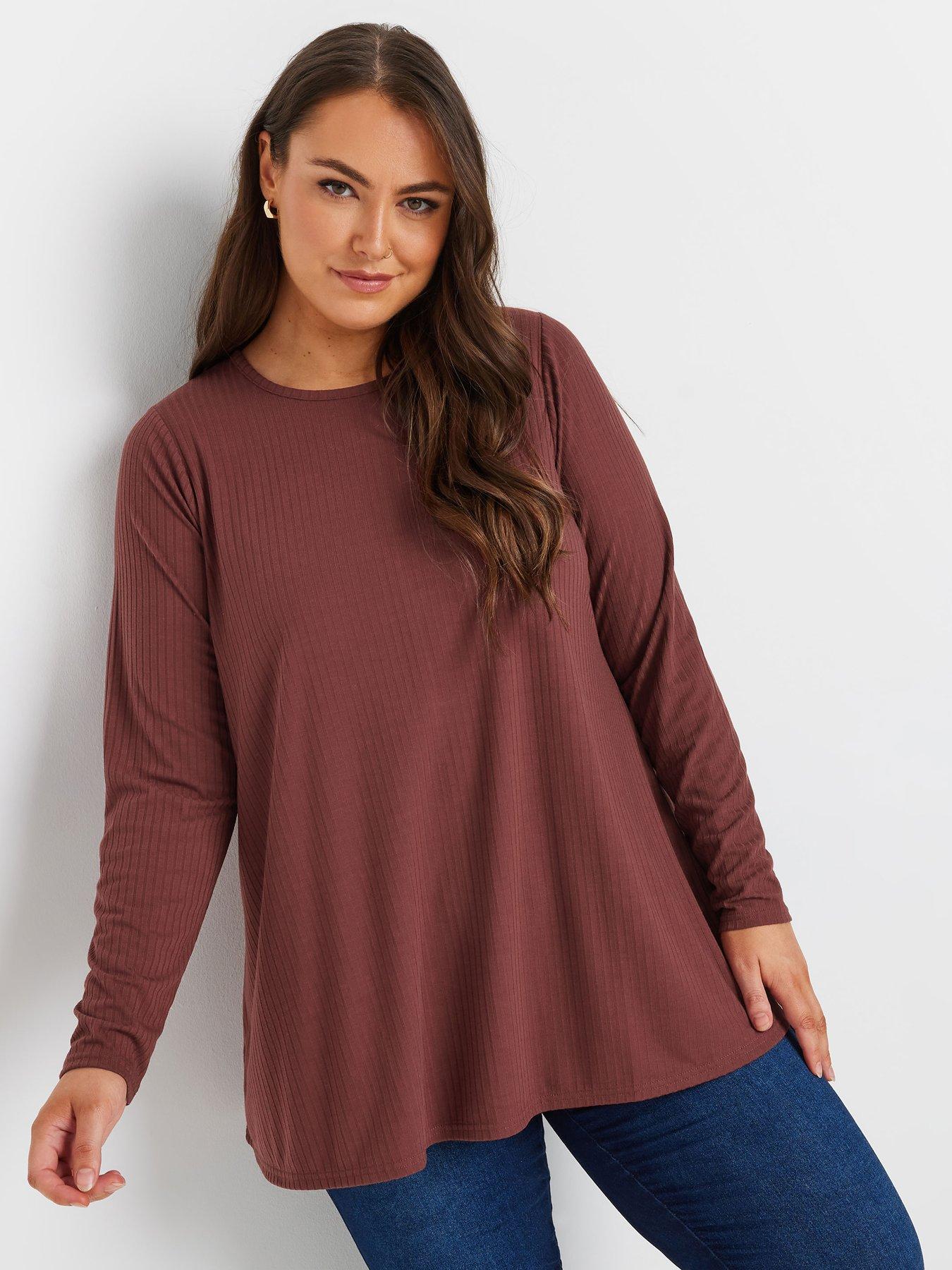 yours-curve-long-sleeve-rib-swing-t-shirt-brown