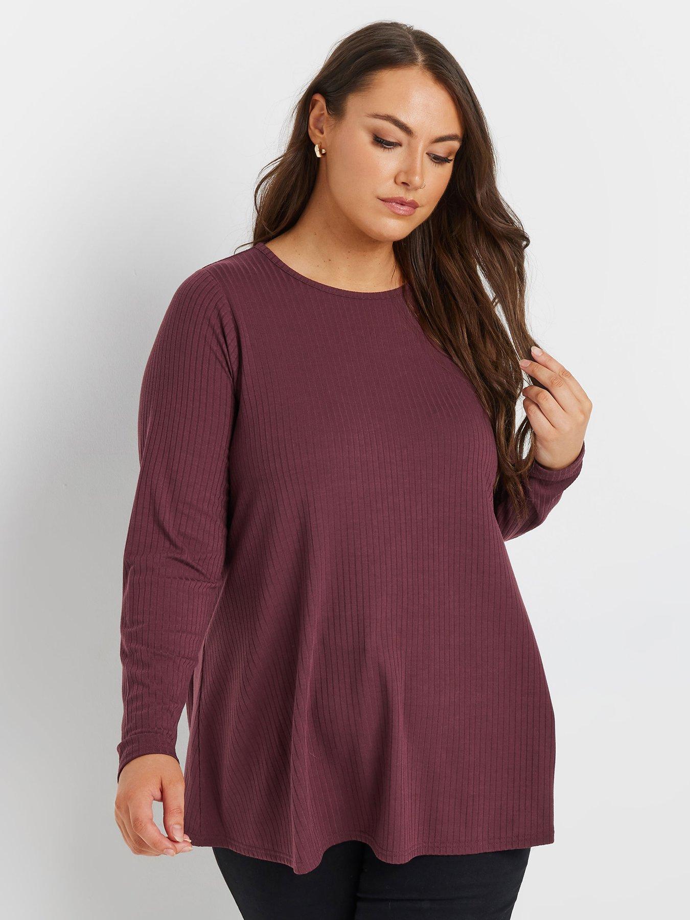 yours-curve-long-sleeve-rib-swing-t-shirt-purple
