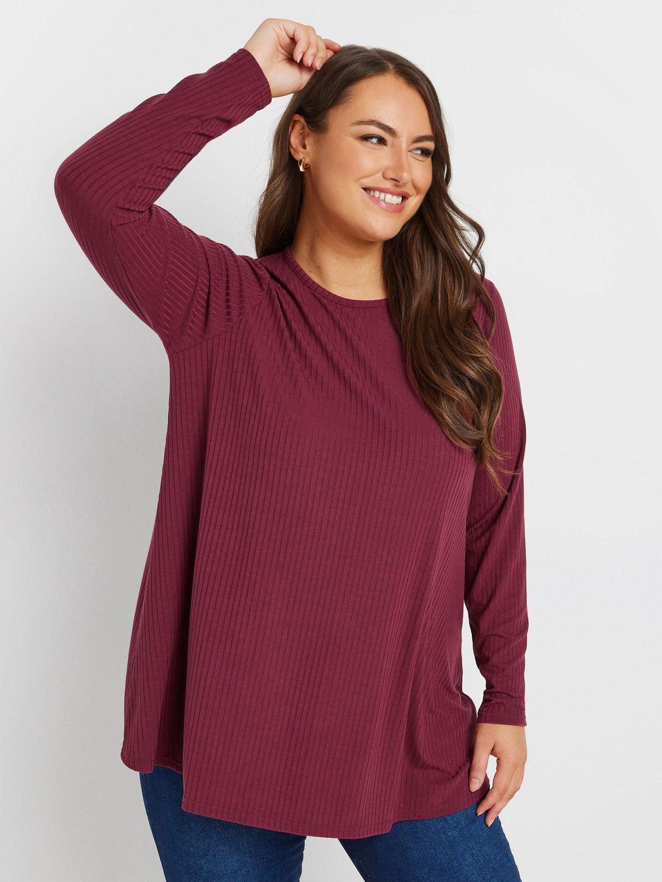 yours-curve-long-sleeve-rib-swing-t-shirt-redfront