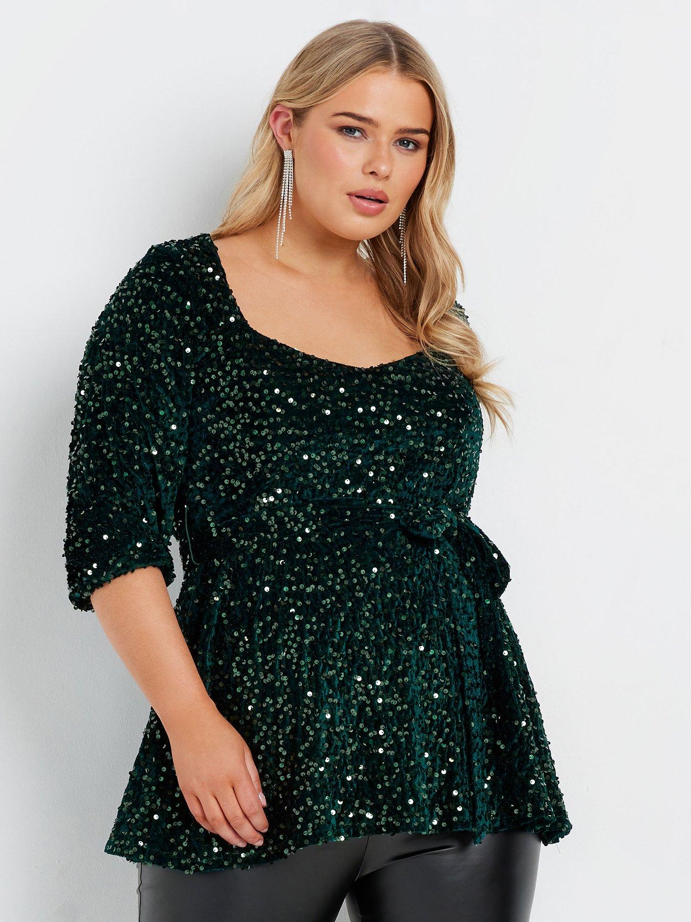 yours-curve-sequin-velvet-peplum-top-green